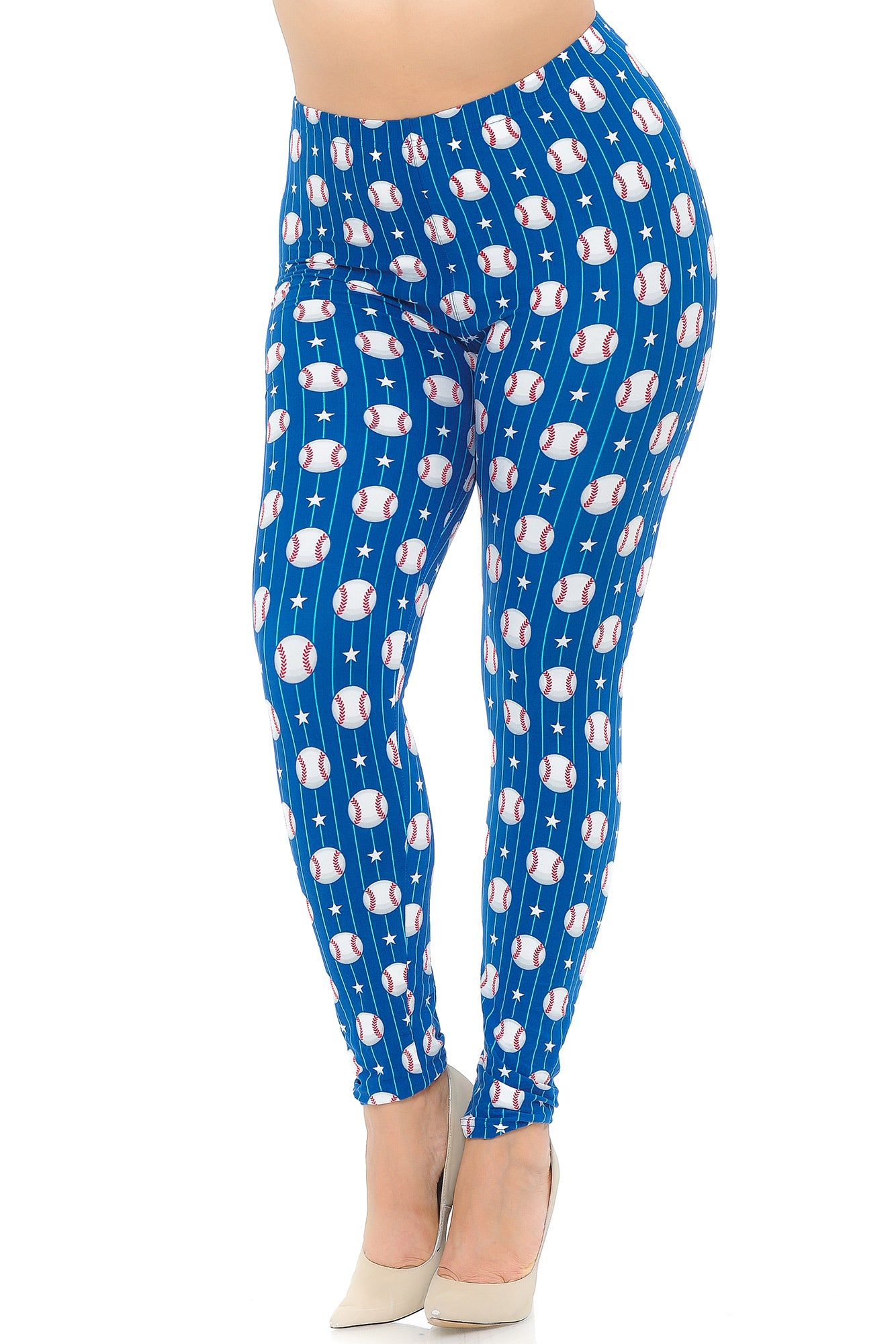 Buttery Soft Love of Baseball Plus Size Leggings (One Size Plus,Blue)