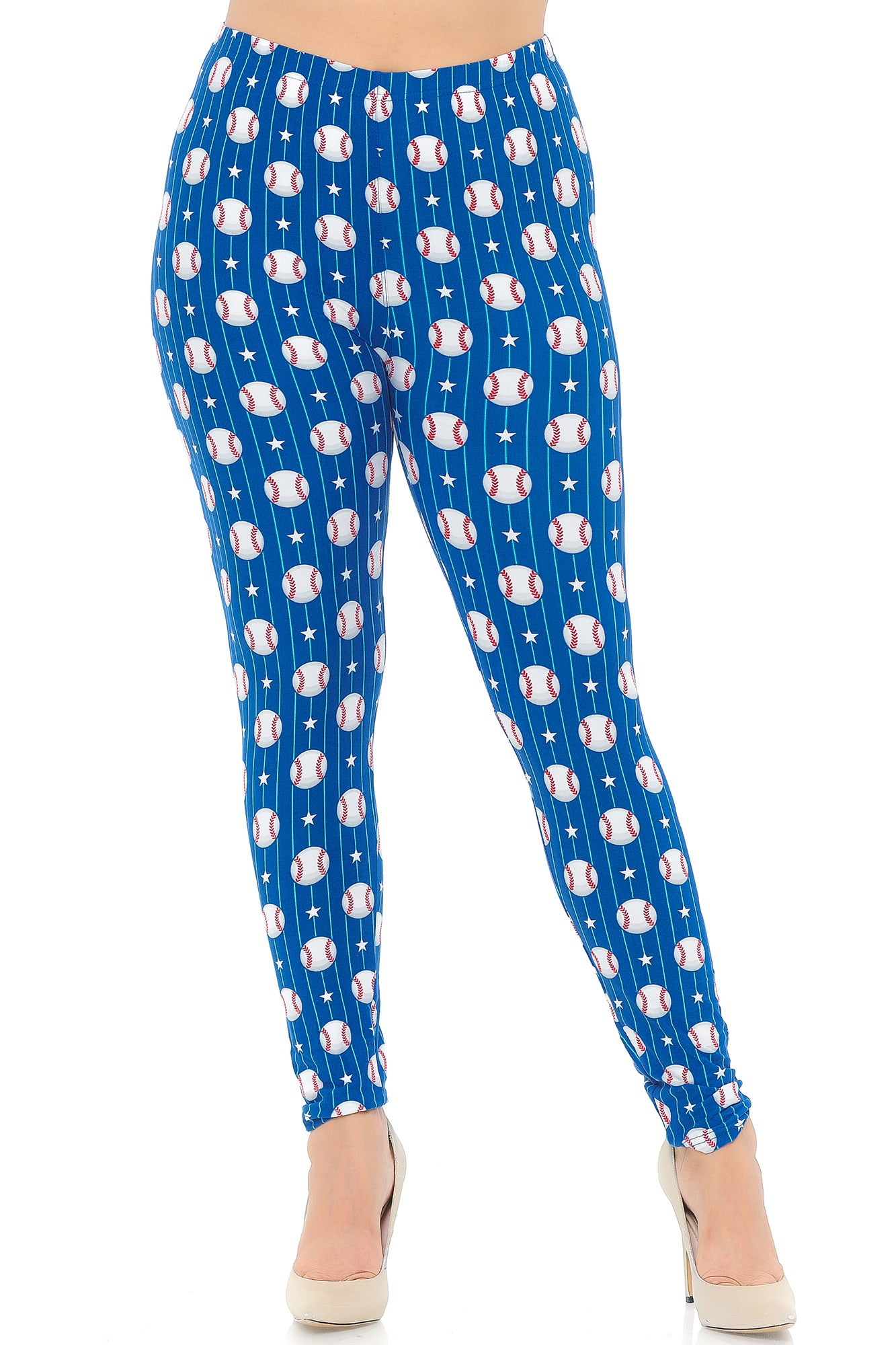 Buttery Soft Love of Baseball Plus Size Leggings (One Size Plus,Blue)