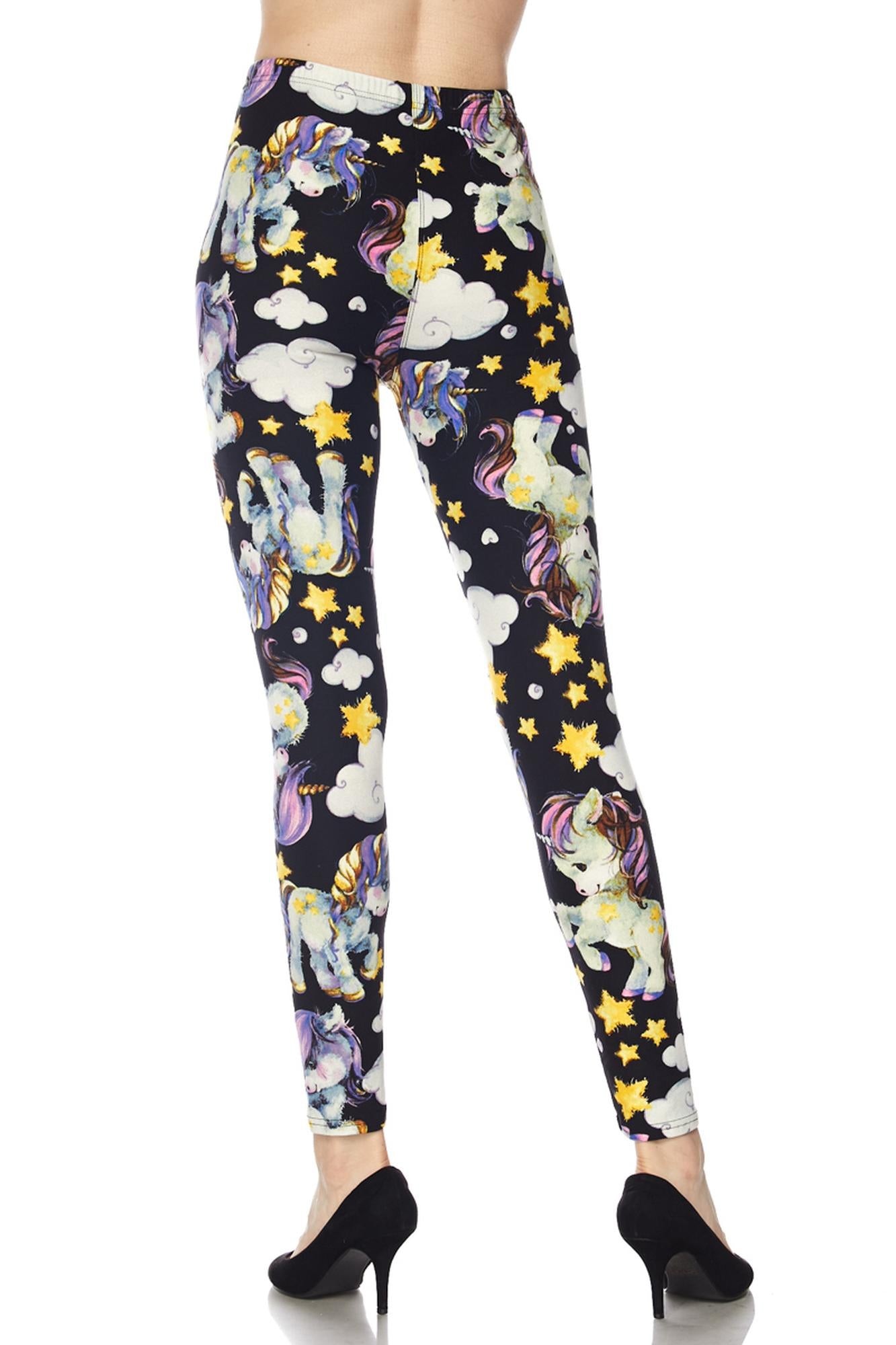Buttery Soft Cutie Pie Baby Unicorn Leggings (One Size Regular,Black)