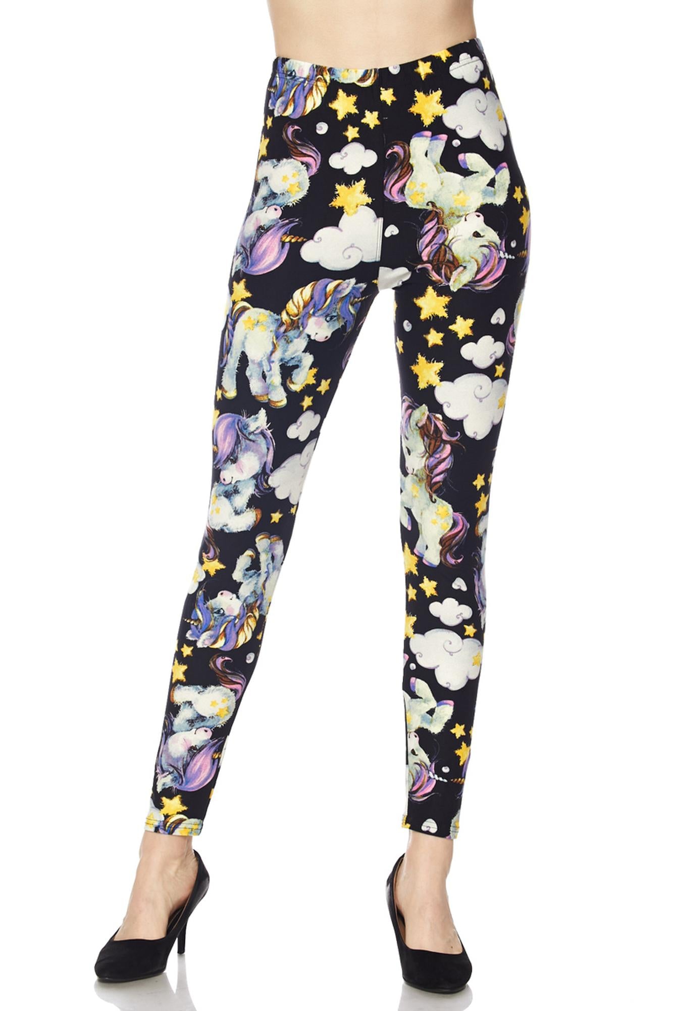 Buttery Soft Cutie Pie Baby Unicorn Leggings (One Size Regular,Black)