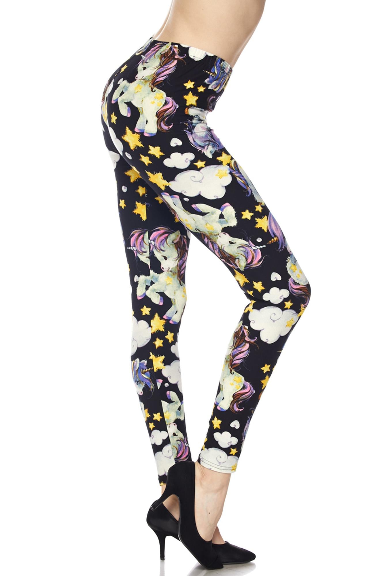 Buttery Soft Cutie Pie Baby Unicorn Leggings (One Size Regular,Black)