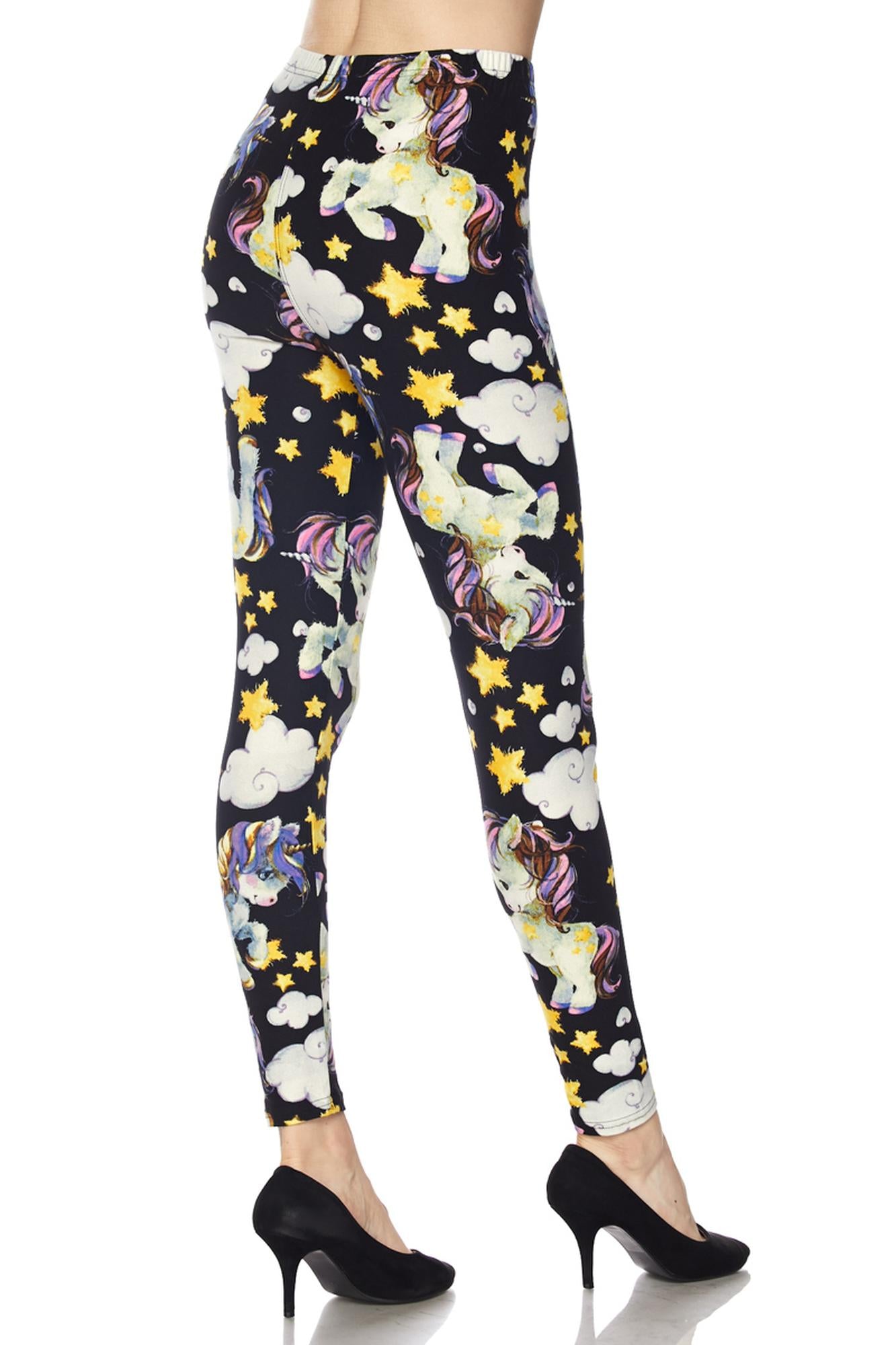 Buttery Soft Cutie Pie Baby Unicorn Leggings (One Size Regular,Black)