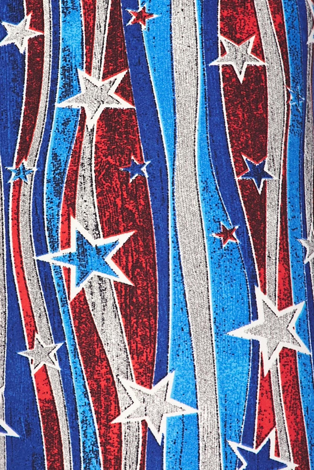 Buttery Soft Metallic USA Flag Leggings (One Size Regular,Blue)