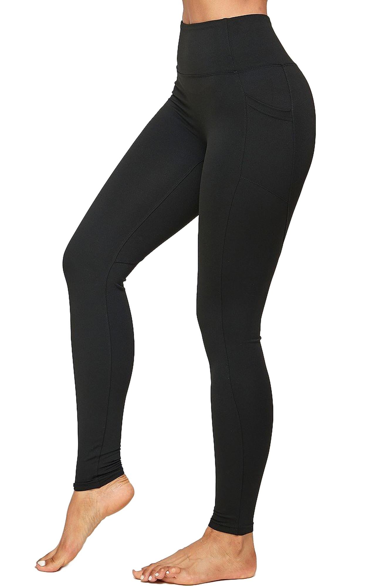 Solid High Waisted Black Workout Buttery Smooth Leggings with Side Pockets