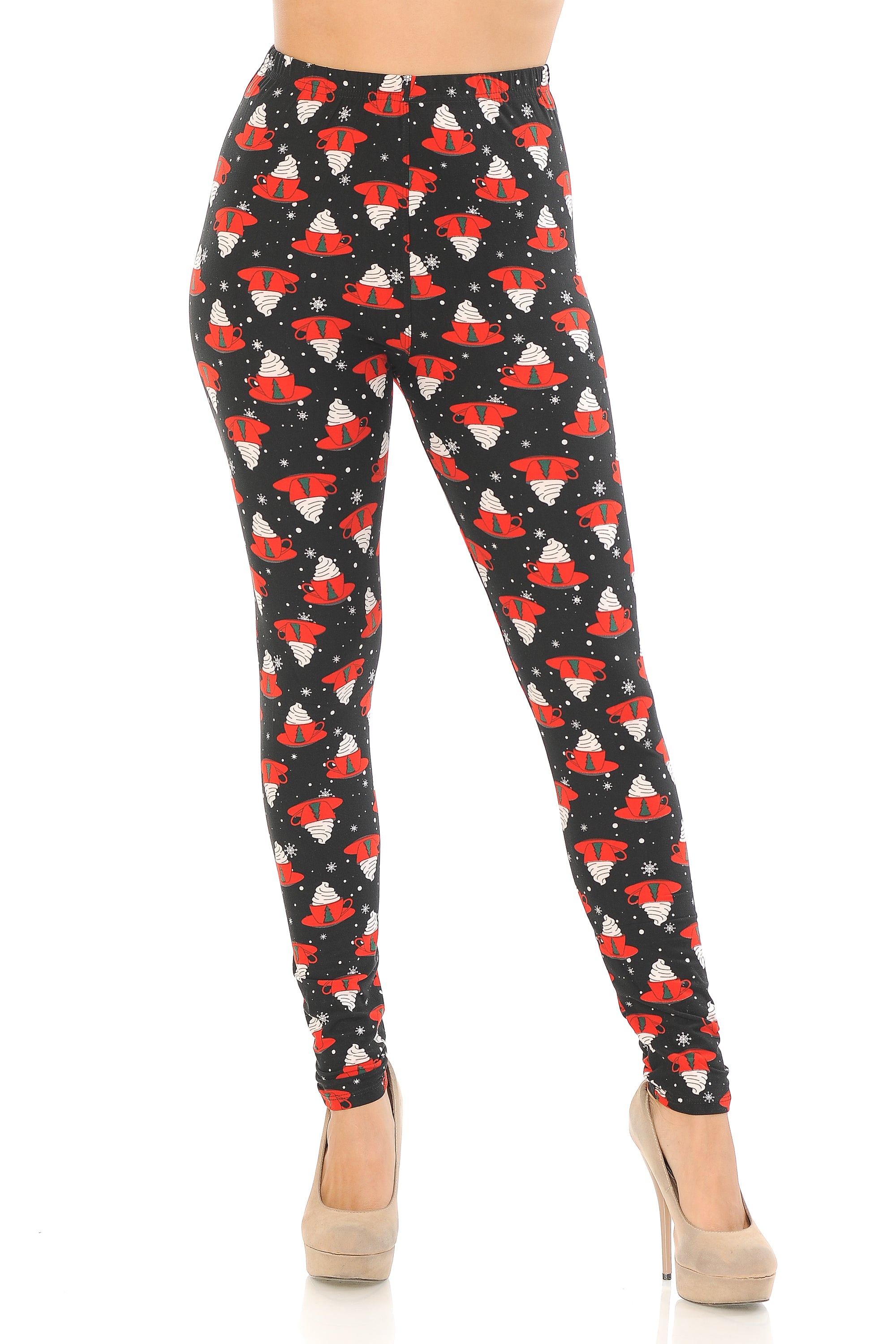 Buttery Soft Mocha Cappuccino Christmas Leggings (One Size Regular,Black)