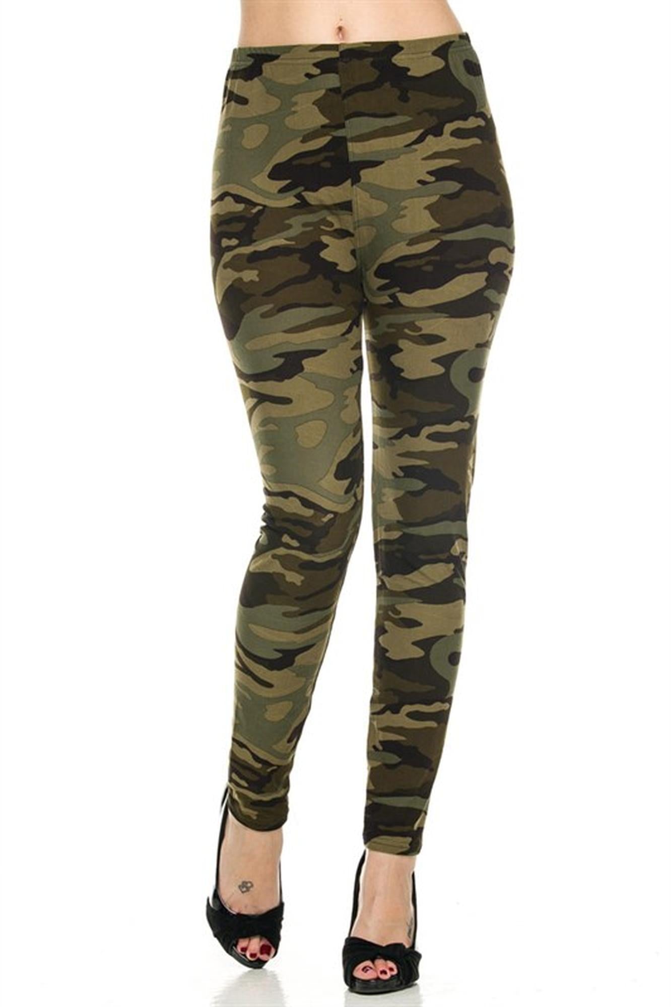 Buttery Soft Plus Size Green Camouflage Leggings (One Size Plus,Olive)
