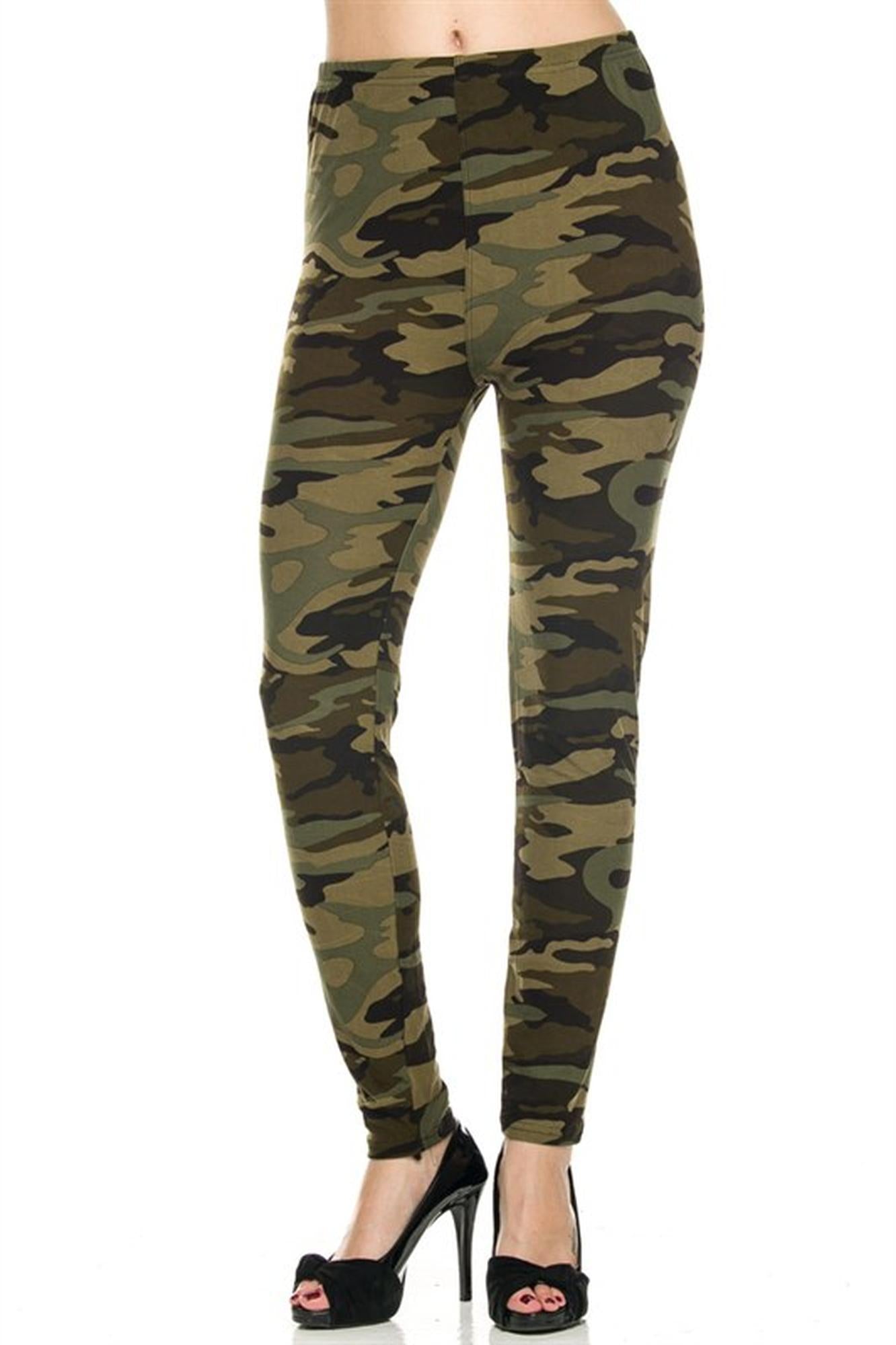 Buttery Soft Plus Size Green Camouflage Leggings (One Size Plus,Olive)