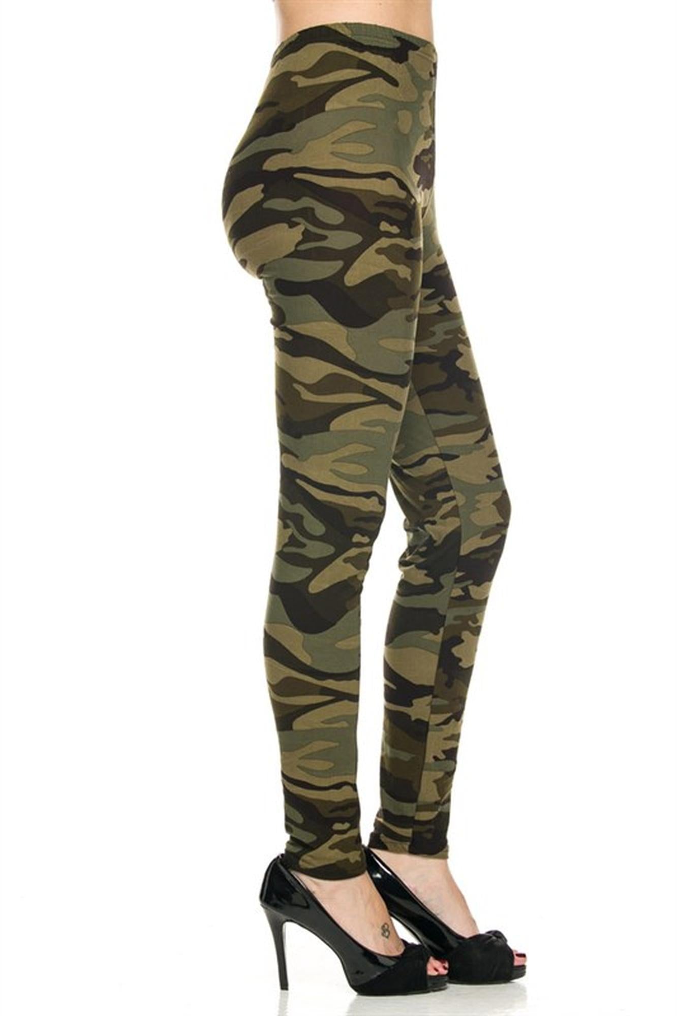 Buttery Soft Plus Size Green Camouflage Leggings (One Size Plus,Olive)