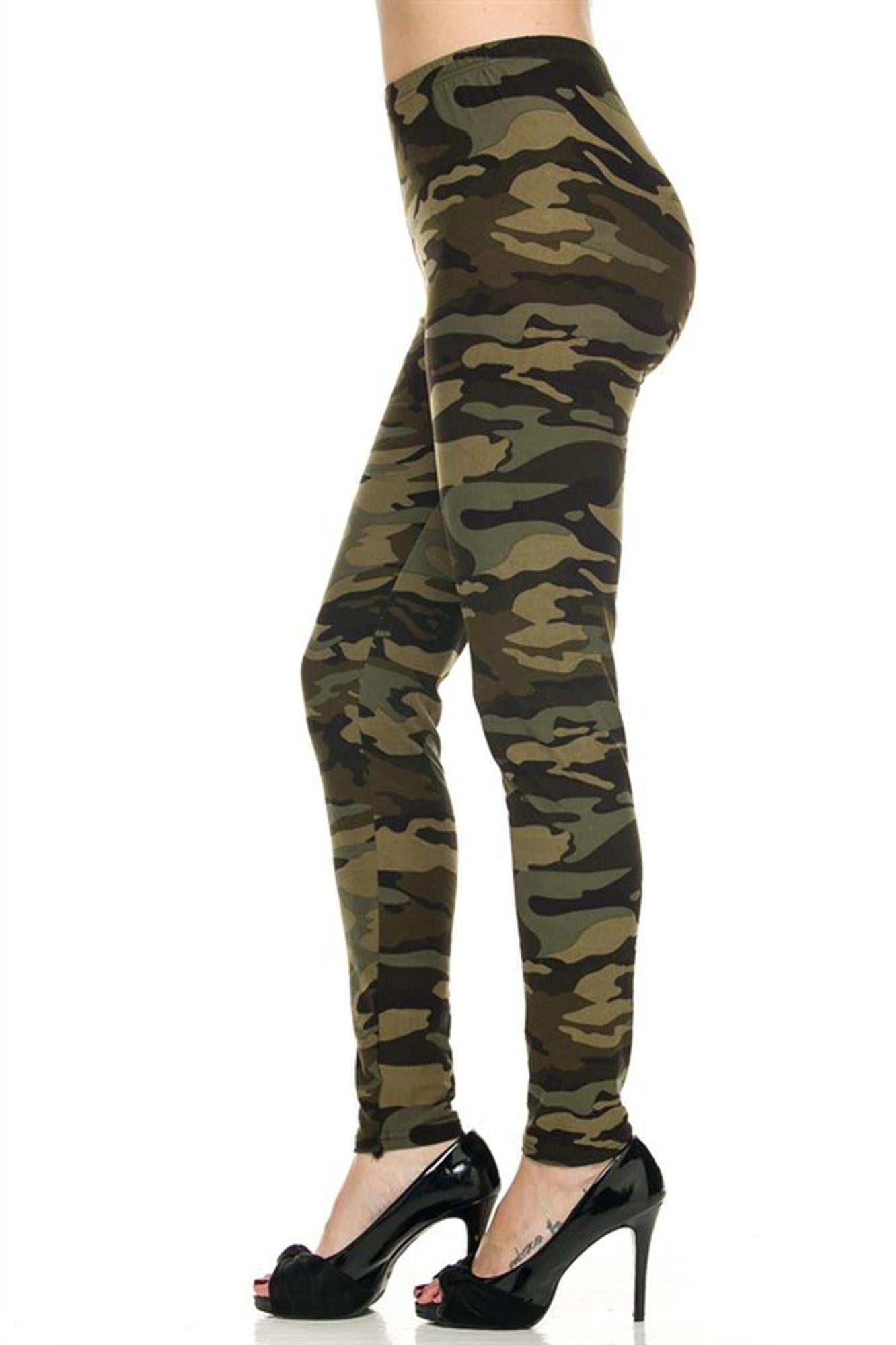 Buttery Soft Plus Size Green Camouflage Leggings (One Size Plus,Olive)