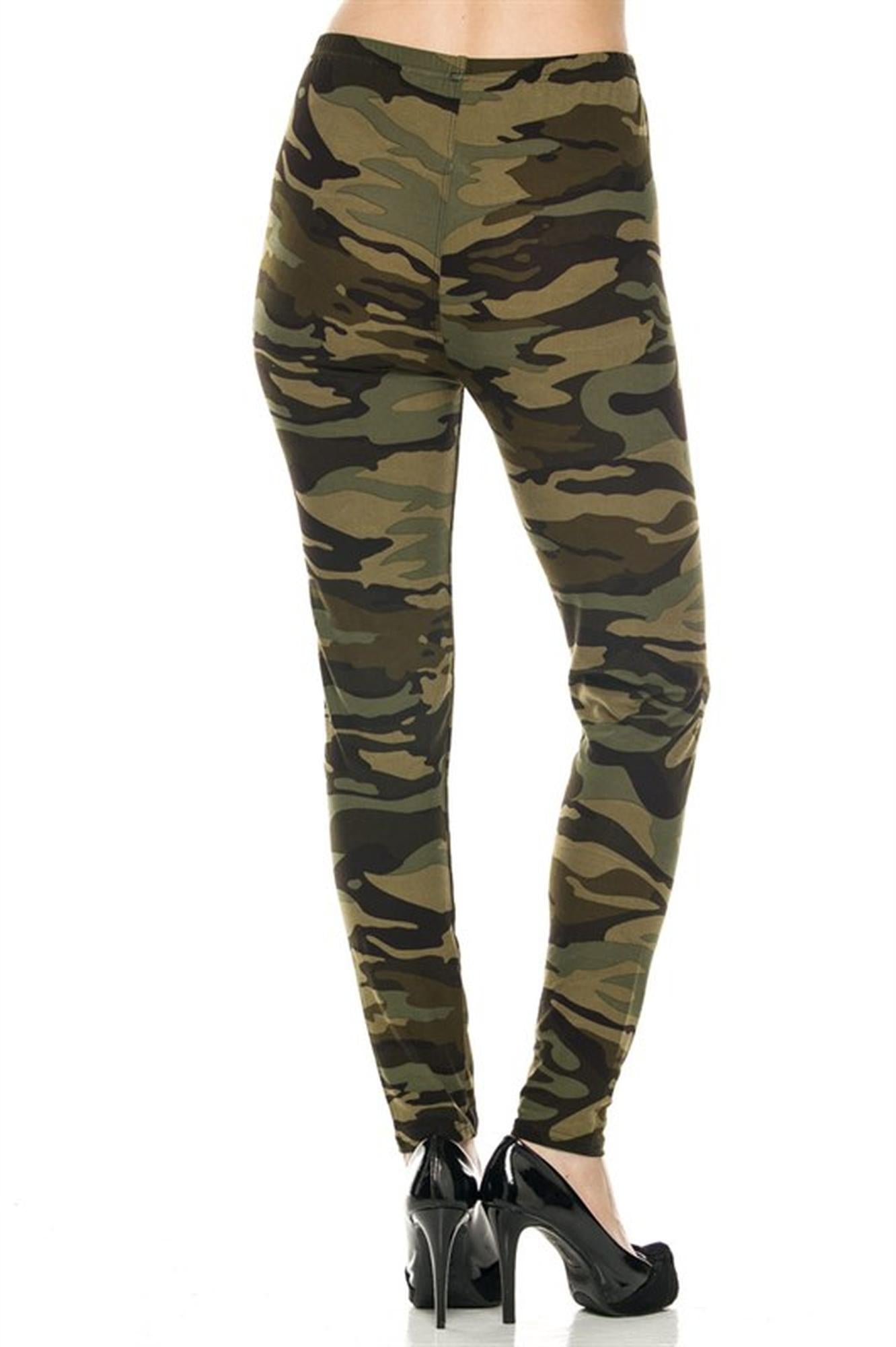 Buttery Soft Plus Size Green Camouflage Leggings (One Size Plus,Olive)