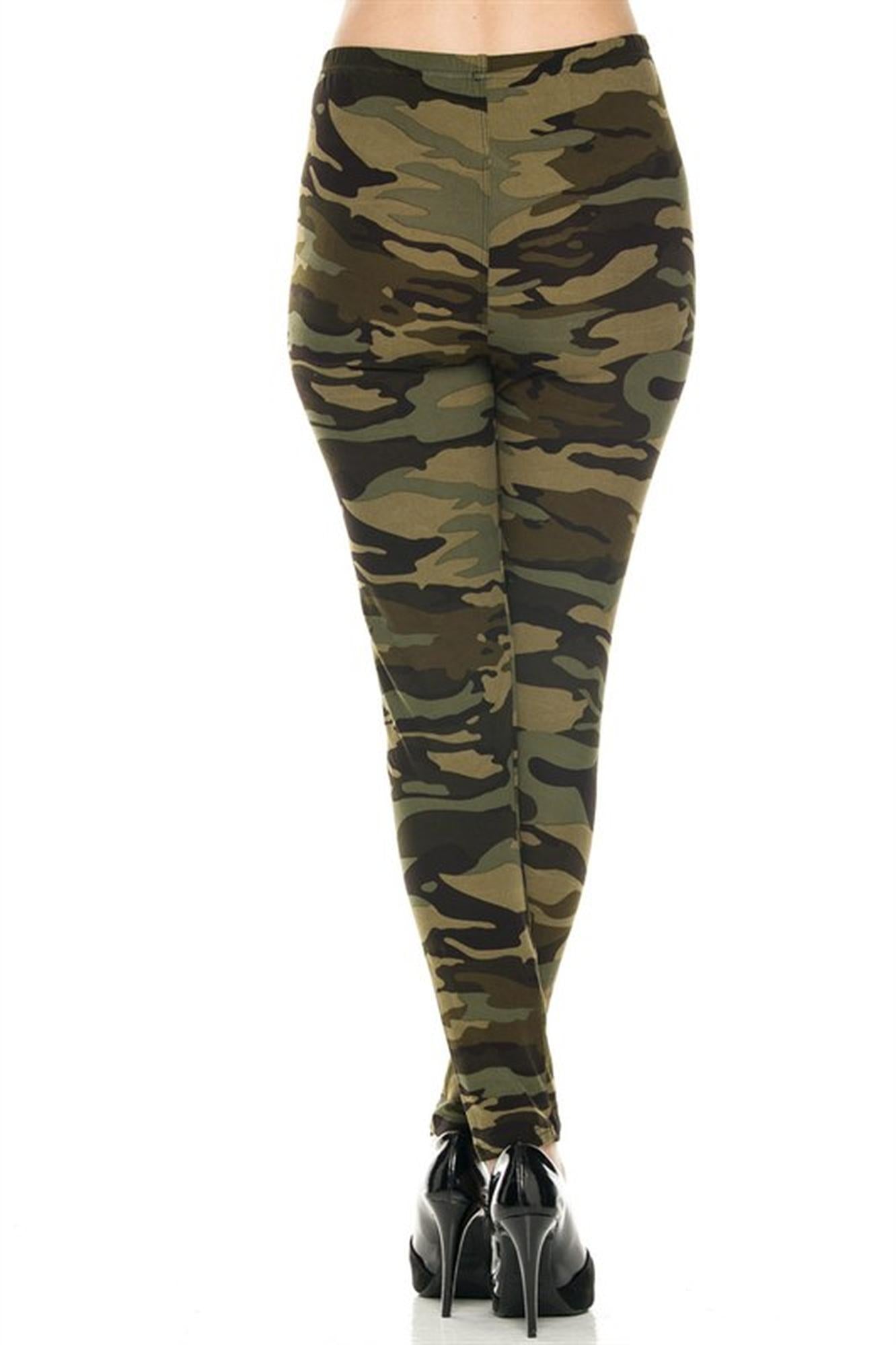 Buttery Soft Plus Size Green Camouflage Leggings (One Size Plus,Olive)