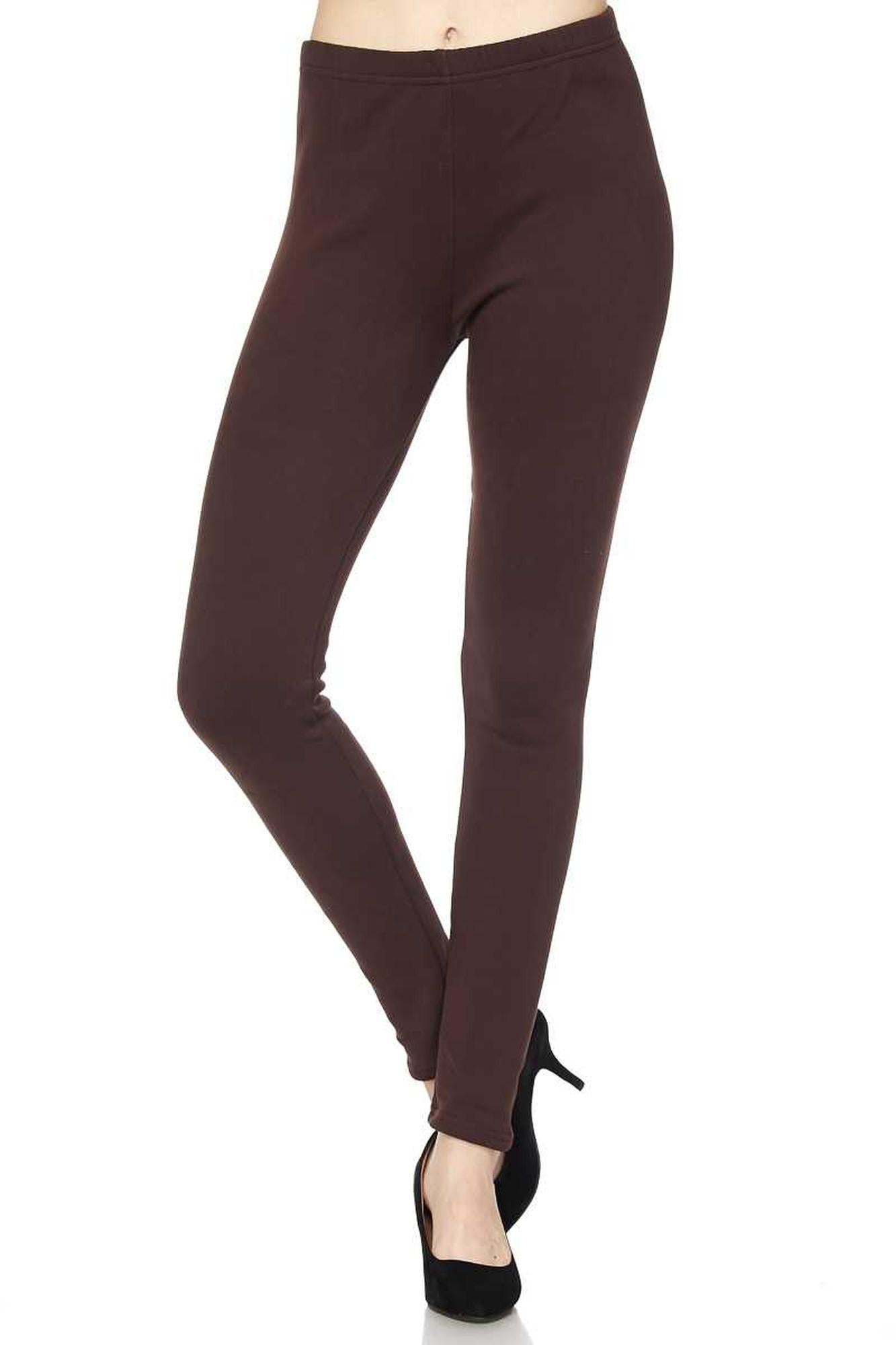 Solid Warm Fur Lined Leggings