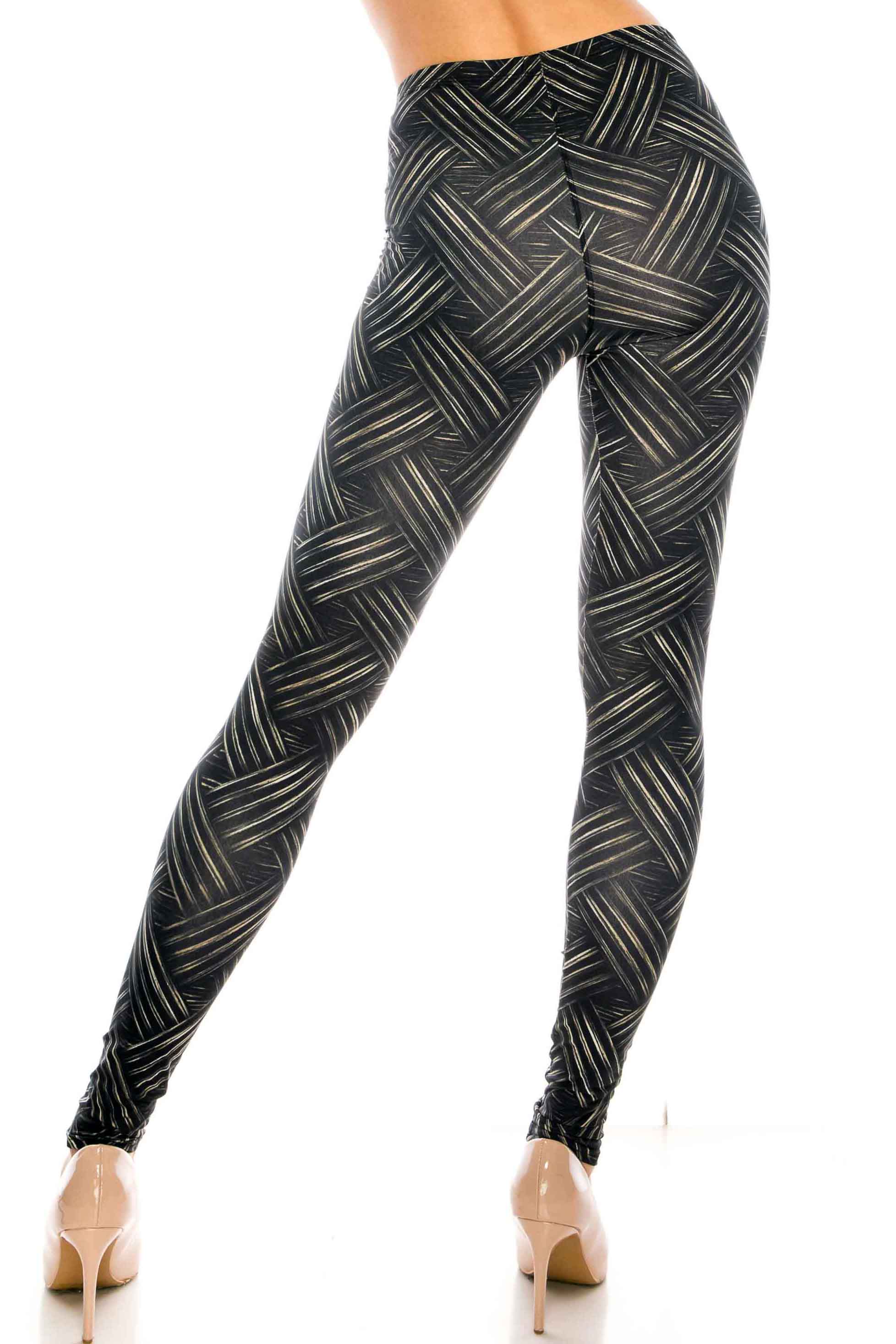 Creamy Soft Bronzed Banded Crisscross Leggings - Signature Collection (One Size Regular,Black)