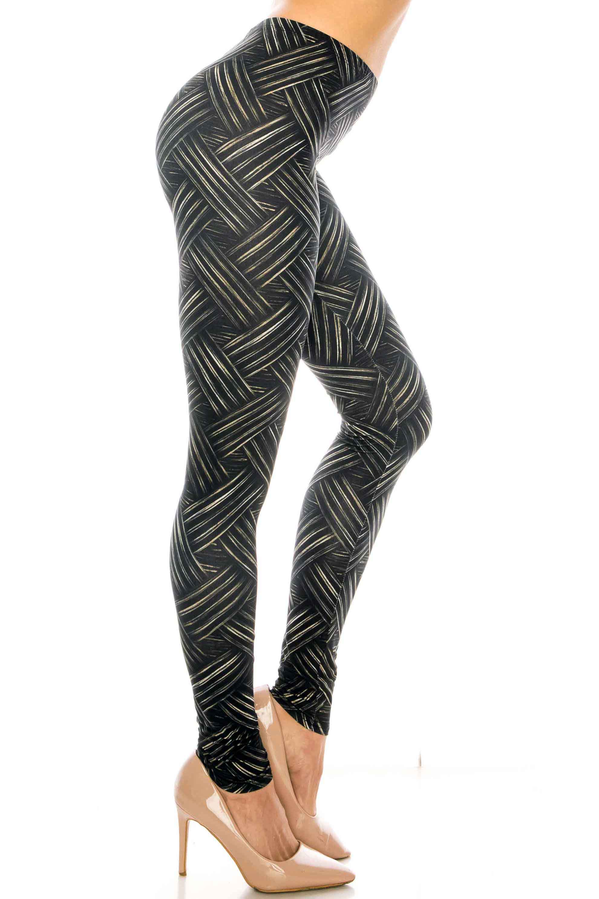 Creamy Soft Bronzed Banded Crisscross Leggings - Signature Collection (One Size Regular,Black)