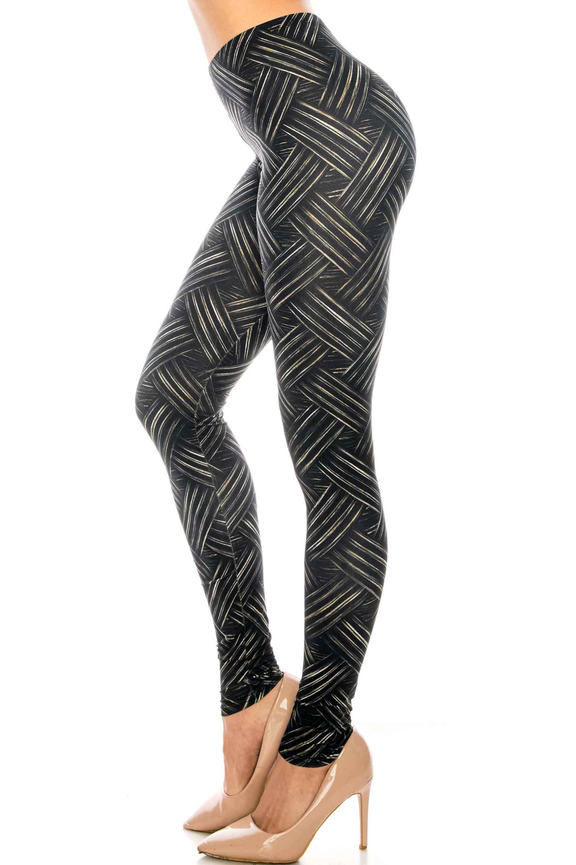 Creamy Soft Bronzed Banded Crisscross Leggings - Signature Collection (One Size Regular,Black)