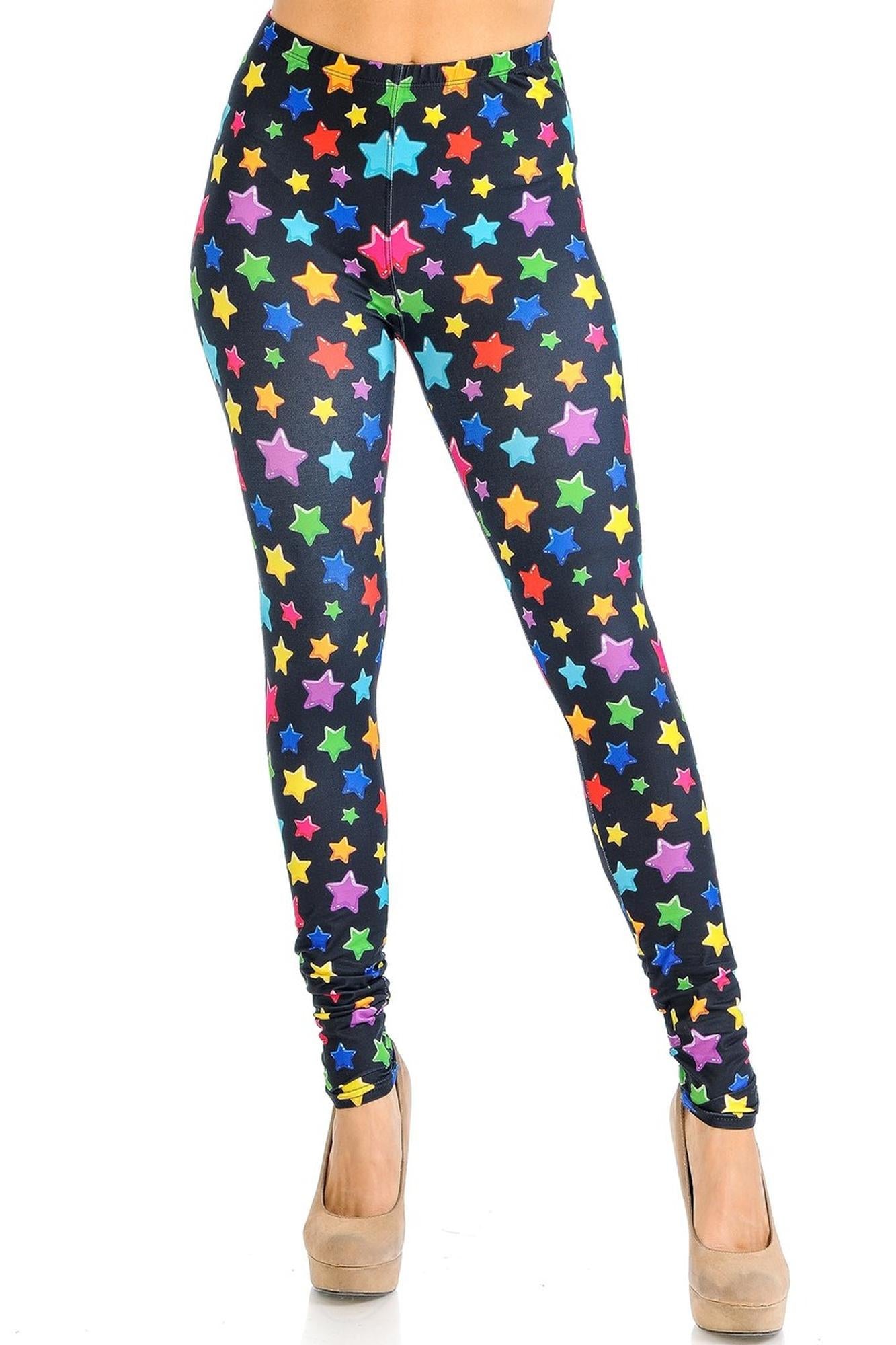 Creamy Soft Colorful Cartoon Stars Leggings - Signature Collection (One Size Regular,Multi Color Bold)