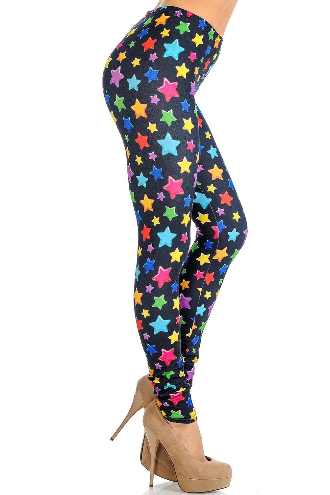 Creamy Soft Colorful Cartoon Stars Leggings - Signature Collection (One Size Regular,Multi Color Bold)