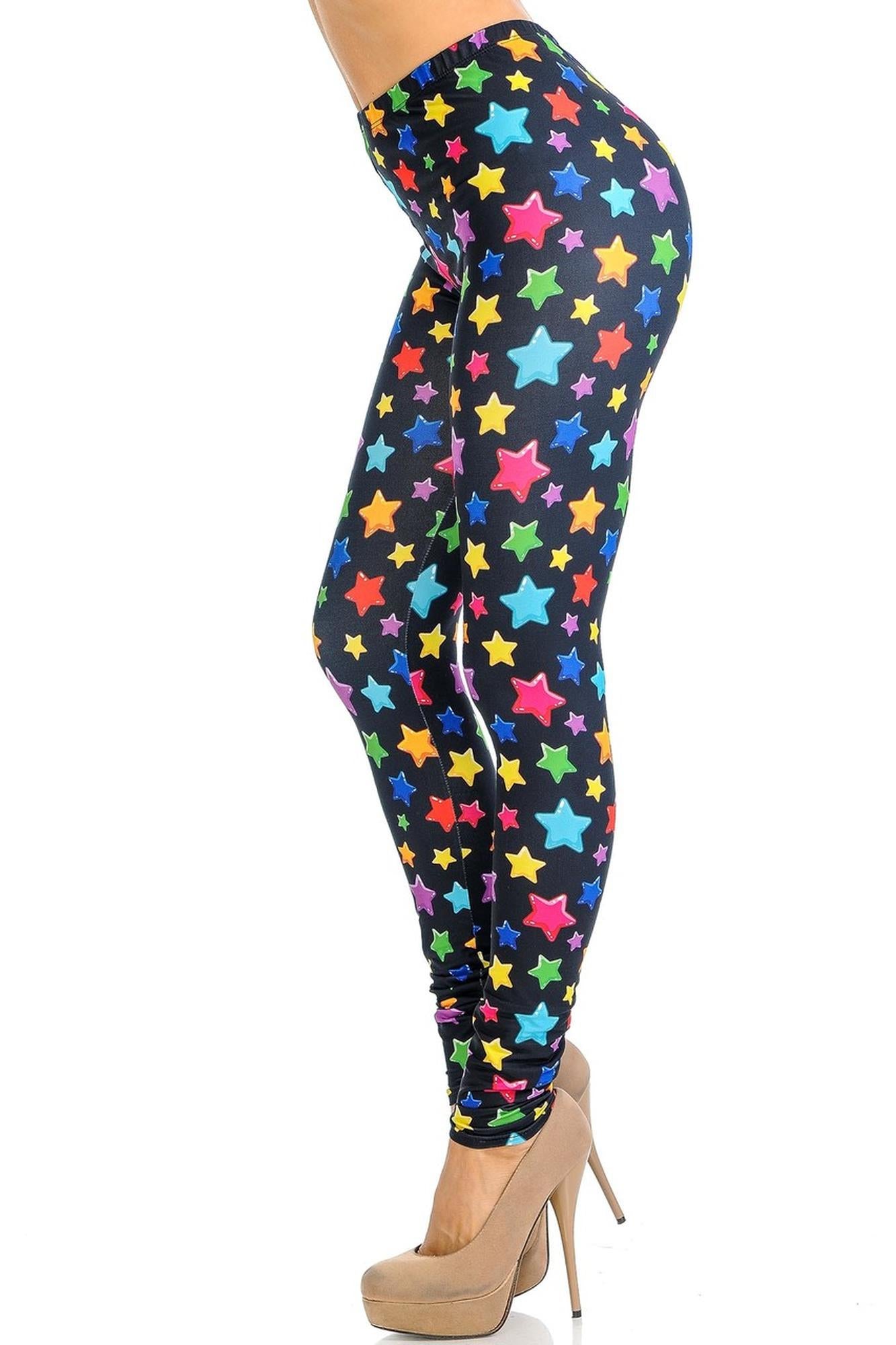 Creamy Soft Colorful Cartoon Stars Leggings - Signature Collection (One Size Regular,Multi Color Bold)