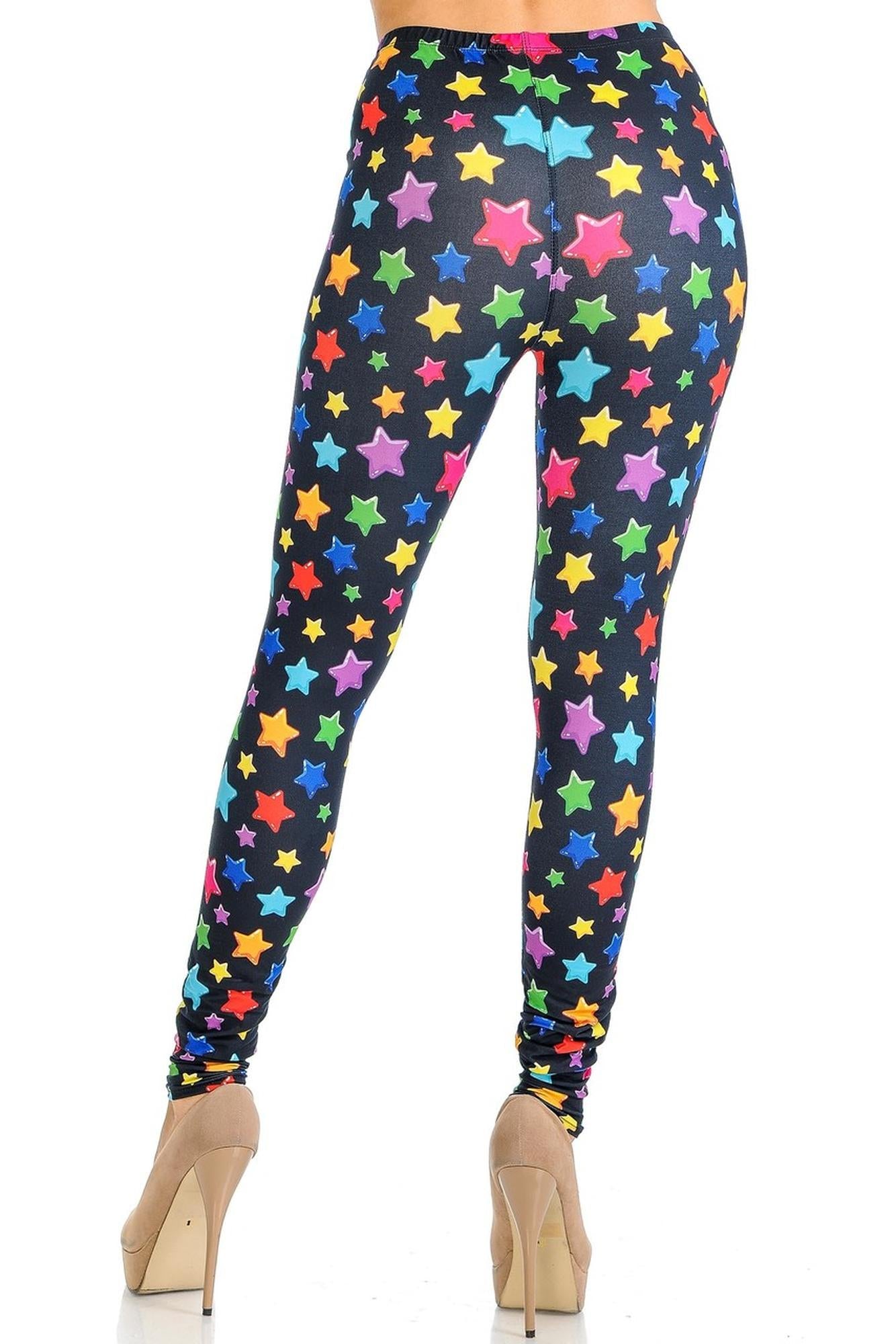 Creamy Soft Colorful Cartoon Stars Leggings - Signature Collection (One Size Regular,Multi Color Bold)