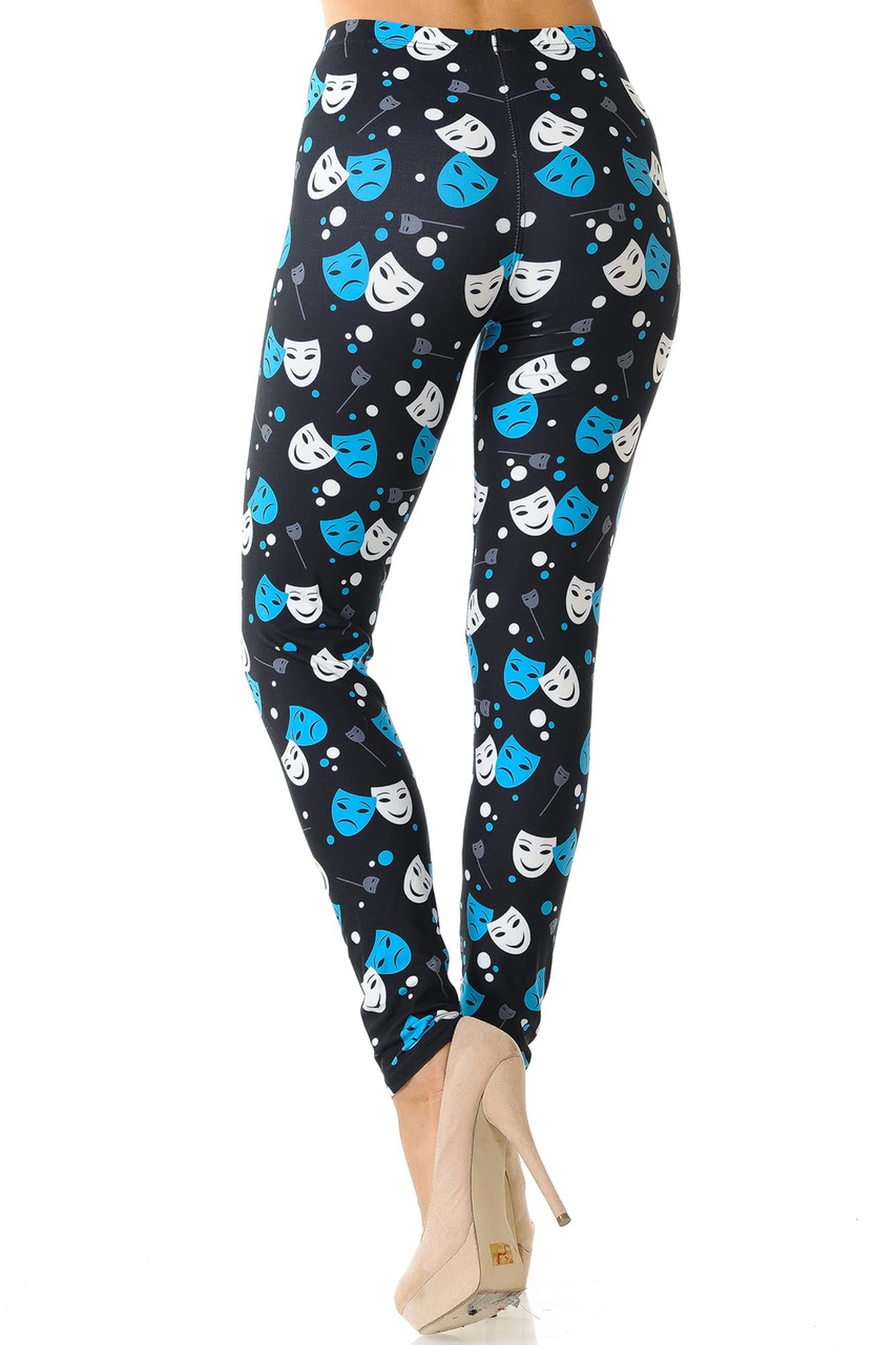 Creamy Soft Comedy Tragedy Mask Leggings (One Size Regular,Black)