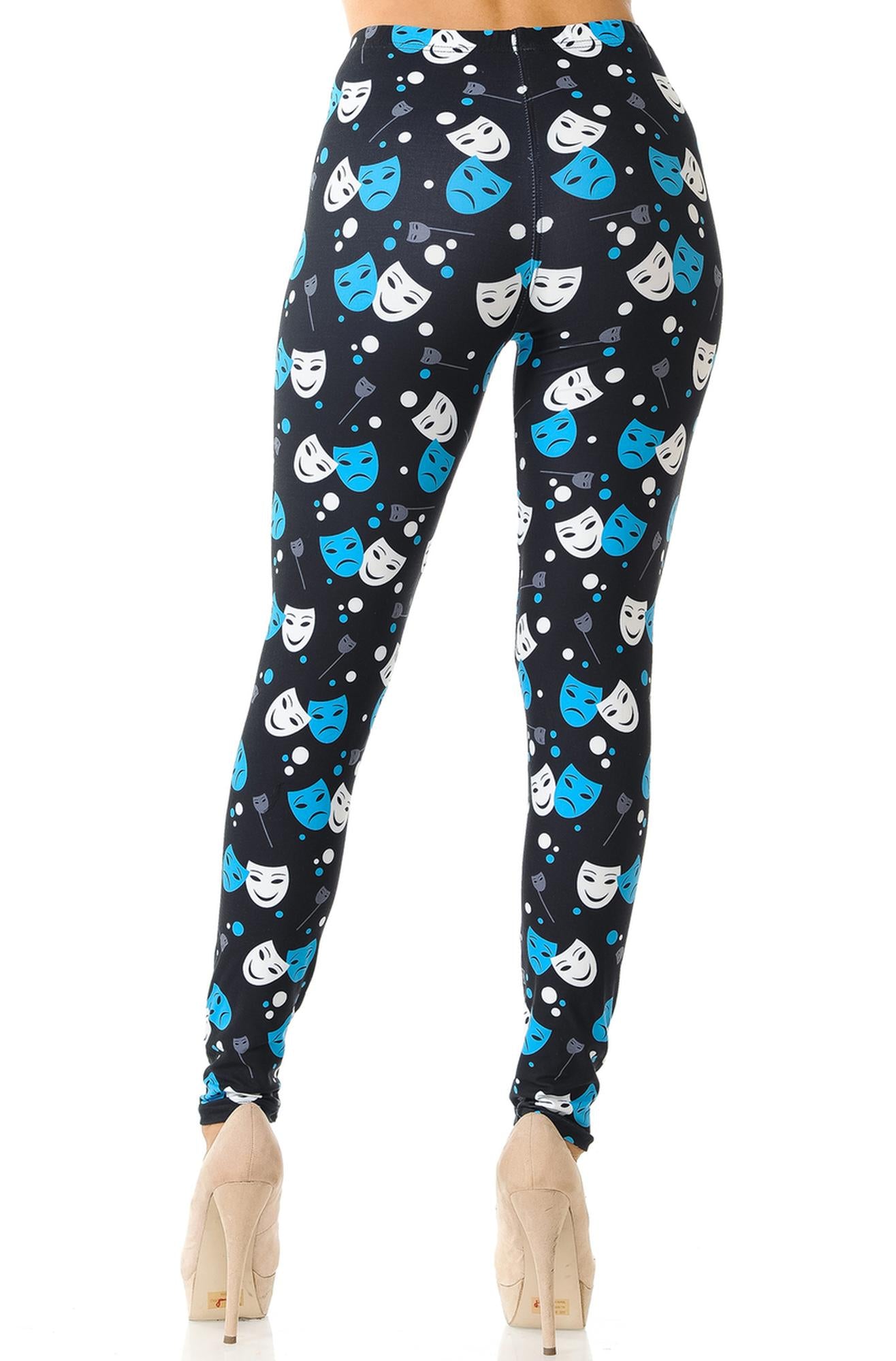 Creamy Soft Comedy Tragedy Mask Leggings (One Size Regular,Black)