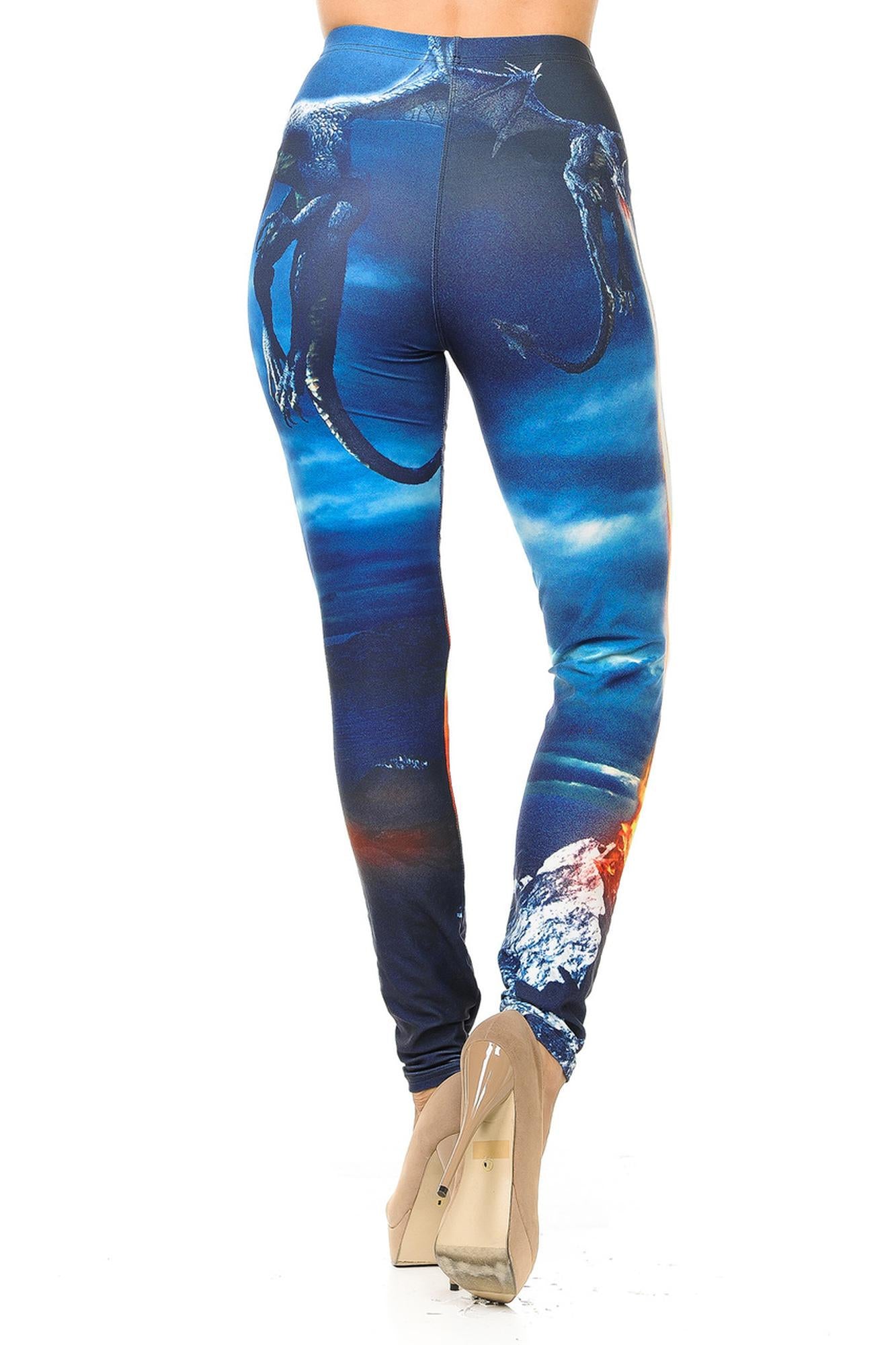 Creamy Soft Dragon Rage Leggings (One Size Regular,Blue)