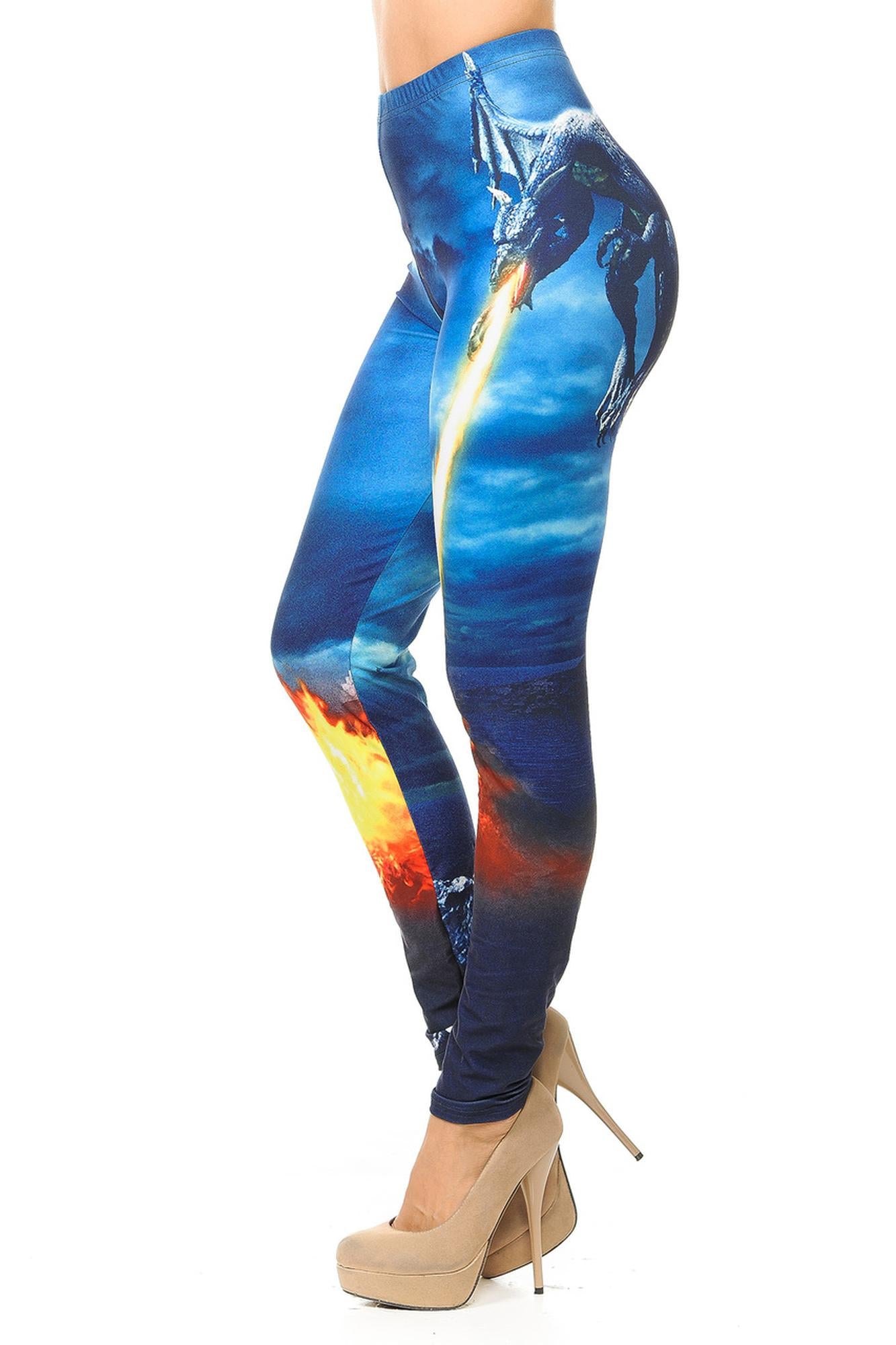 Creamy Soft Dragon Rage Leggings (One Size Regular,Blue)