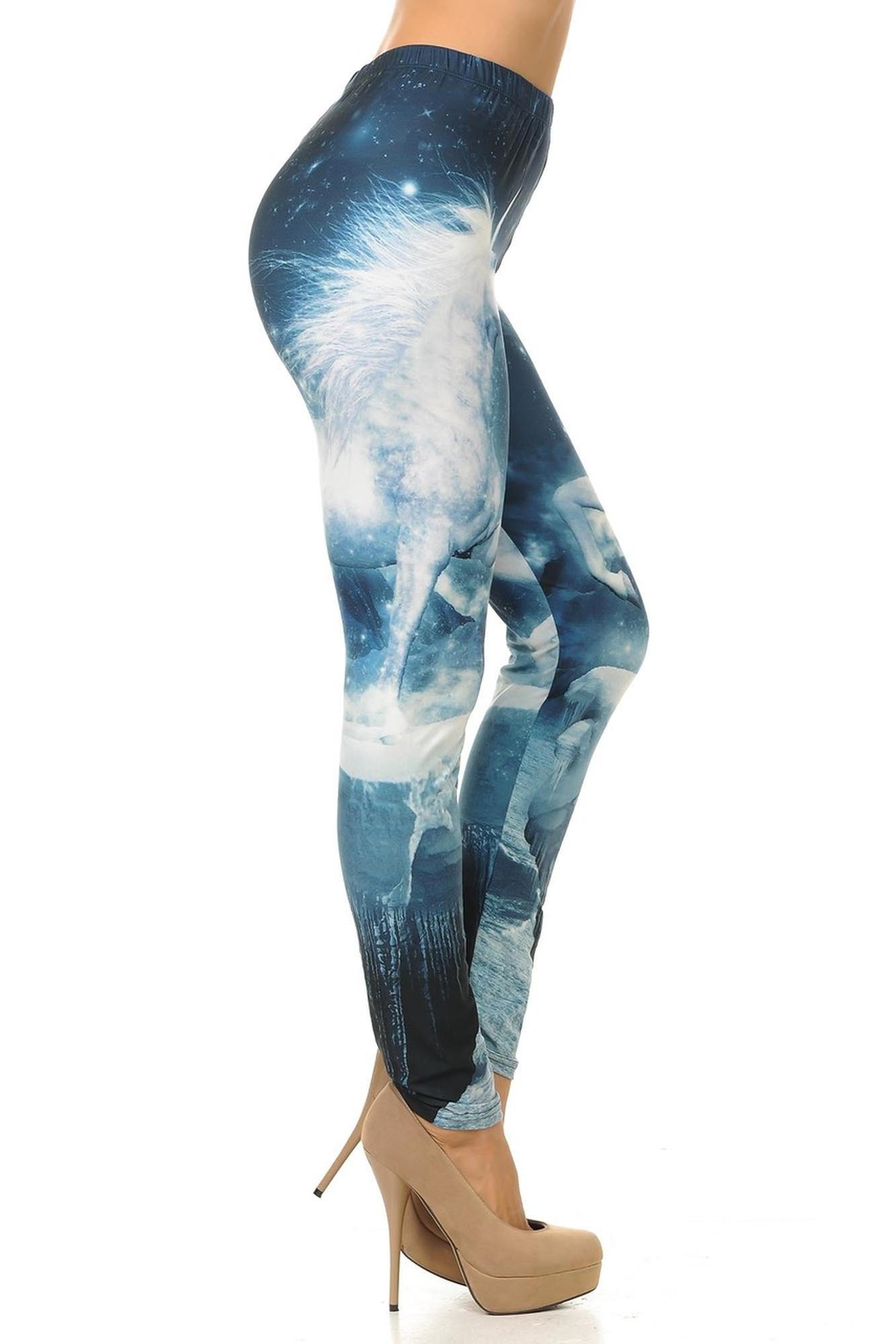 Creamy Soft Epic Unicorn Leggings (One Size Regular,Blue)