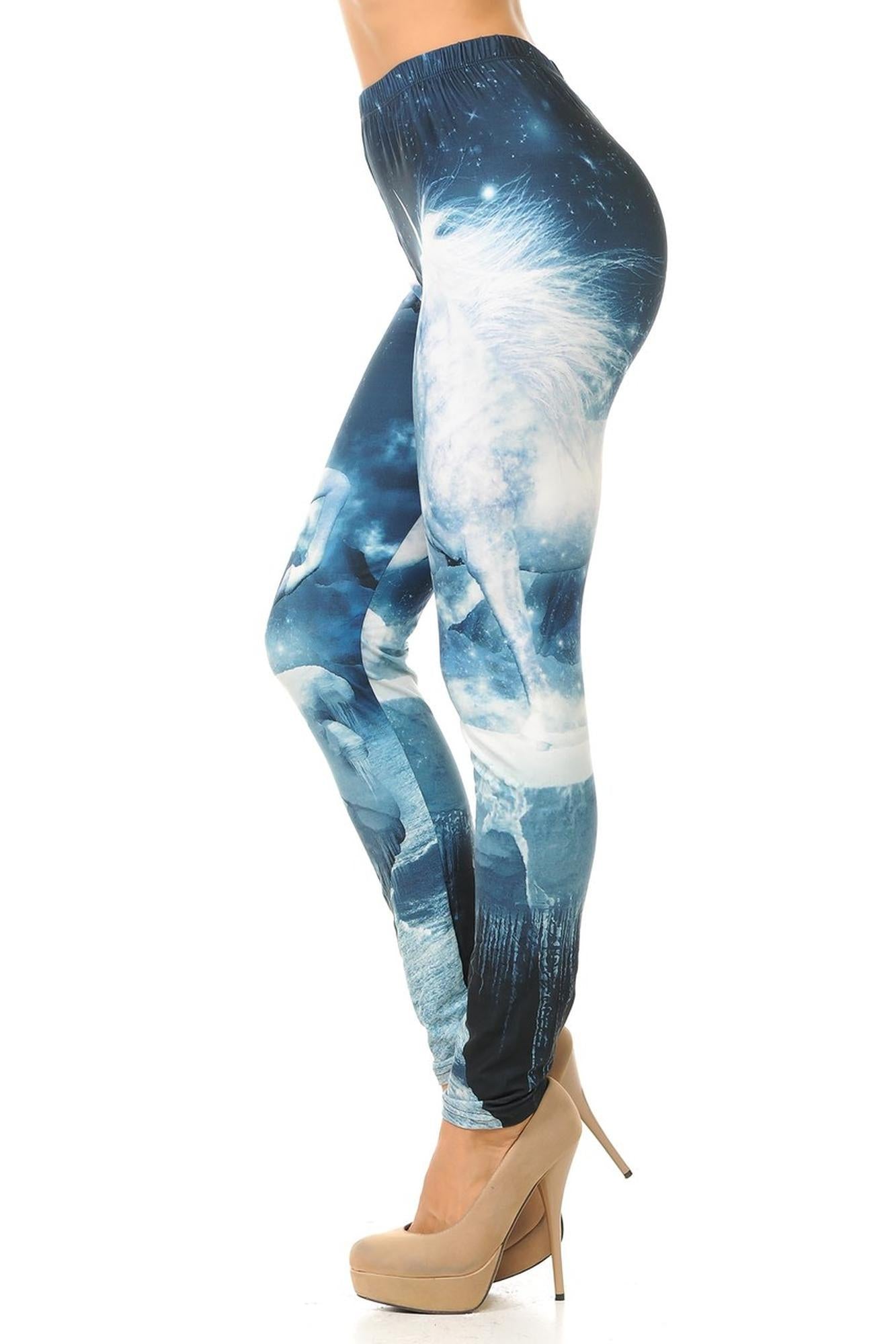 Creamy Soft Epic Unicorn Leggings (One Size Regular,Blue)