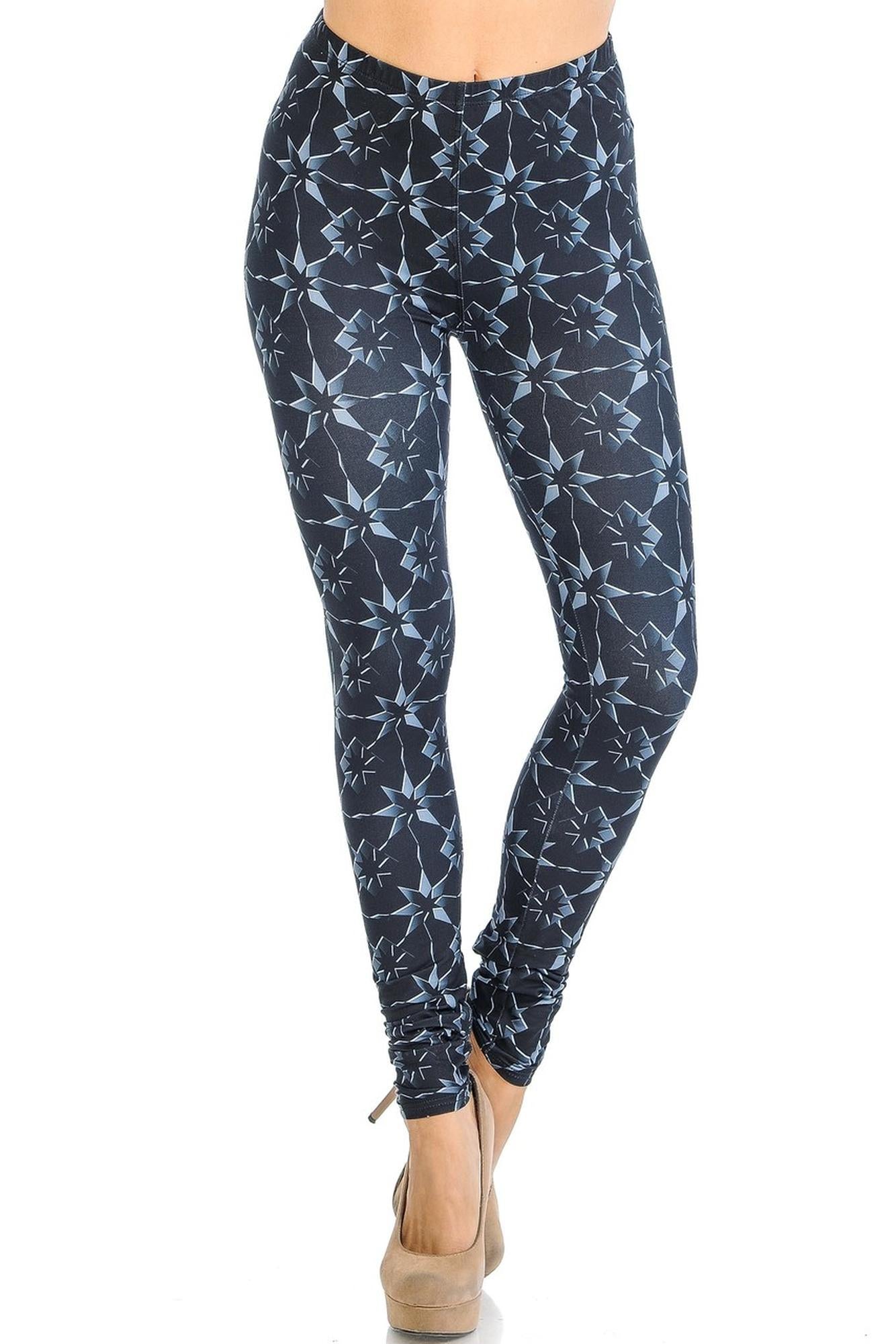 Creamy Soft Metallic Stars Leggings - Signature Collection (One Size Regular,Black)