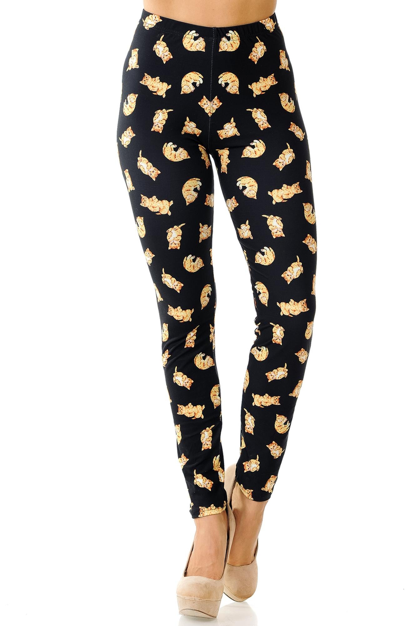 Creamy Soft Playful Kitty Cats Leggings (One Size Regular,Black)