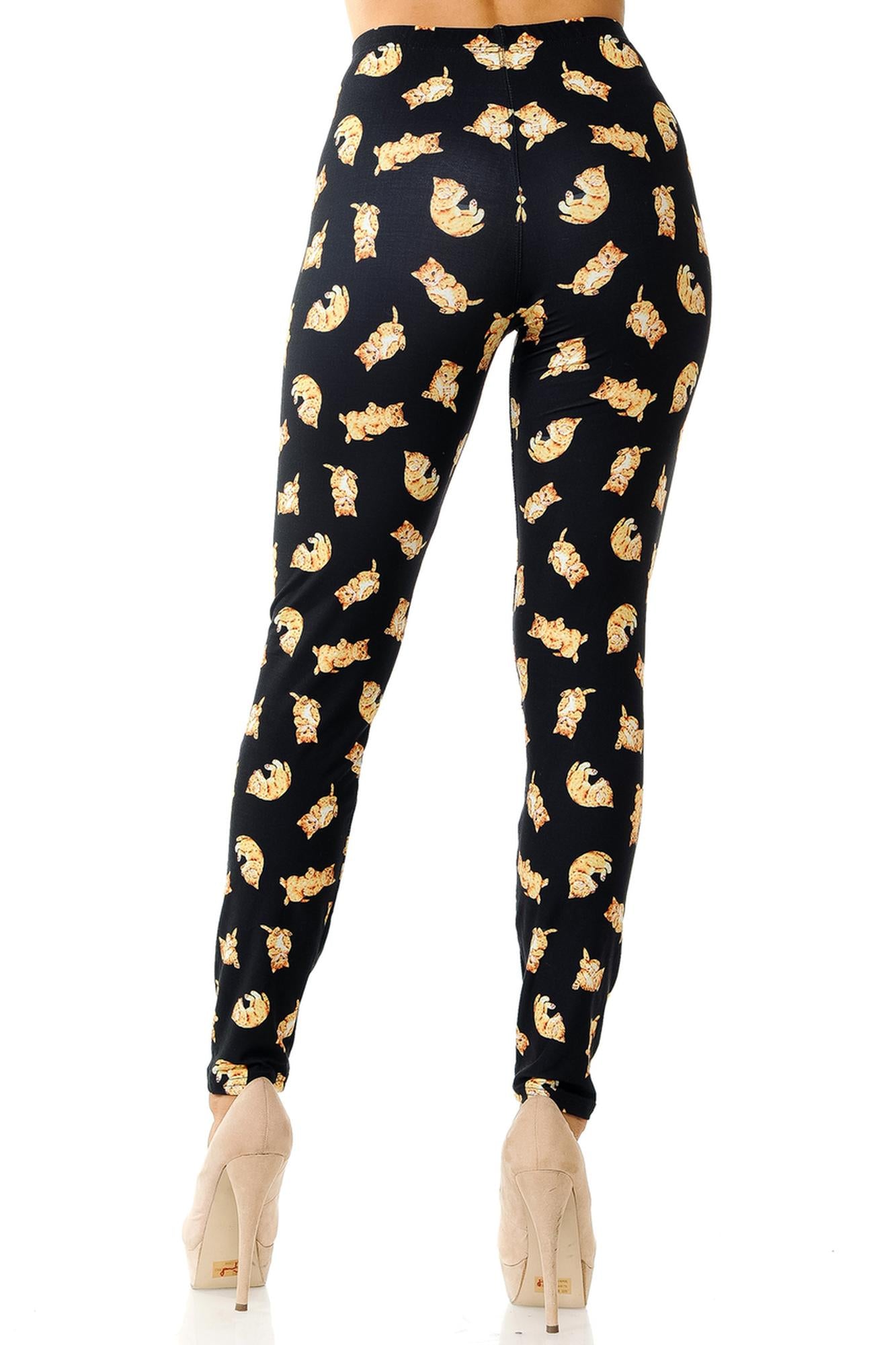 Creamy Soft Playful Kitty Cats Leggings (One Size Regular,Black)