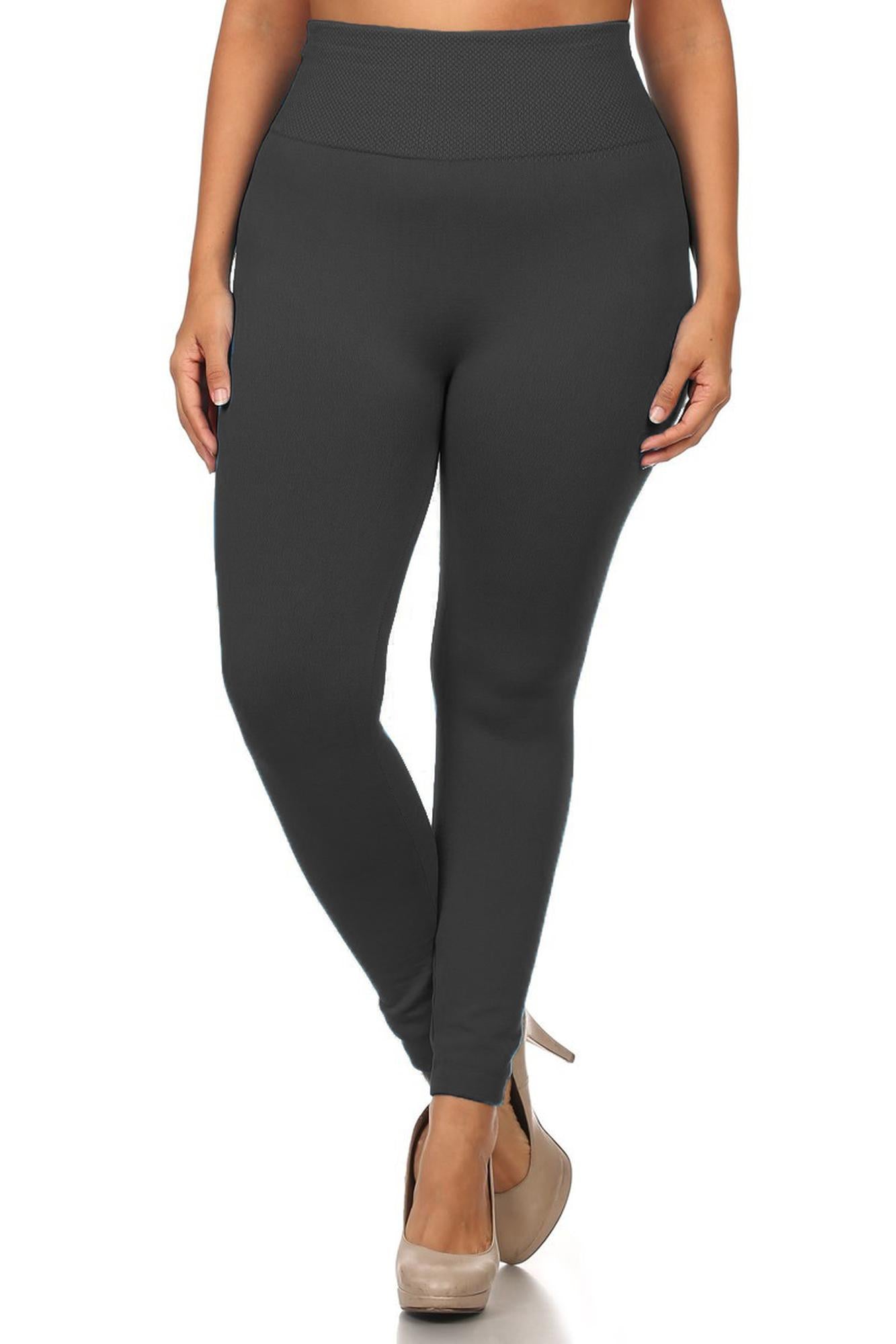 Banded High Waist Fleece Lined Leggings - Plus Size