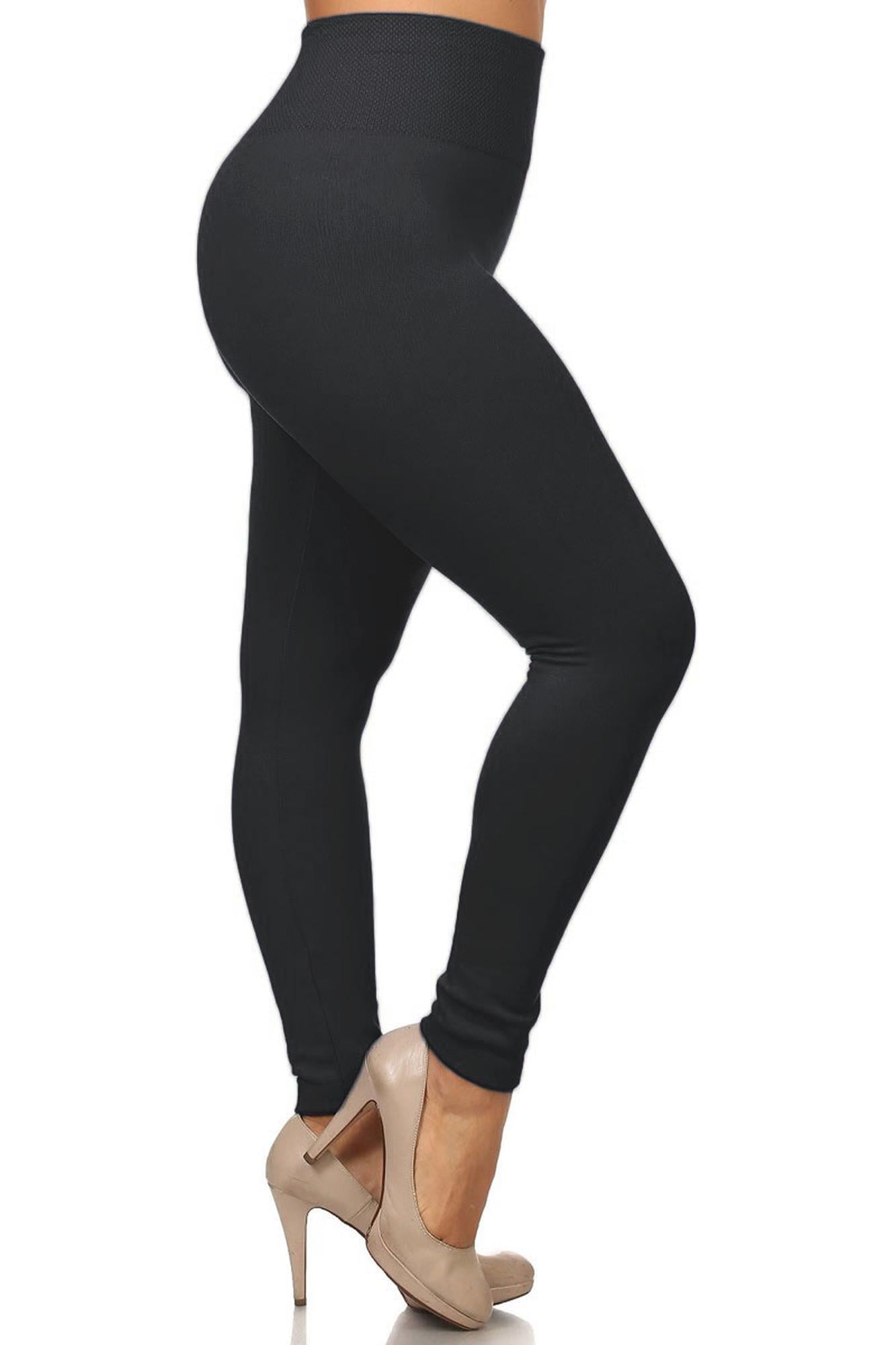 Banded High Waist Fleece Lined Leggings - Plus Size