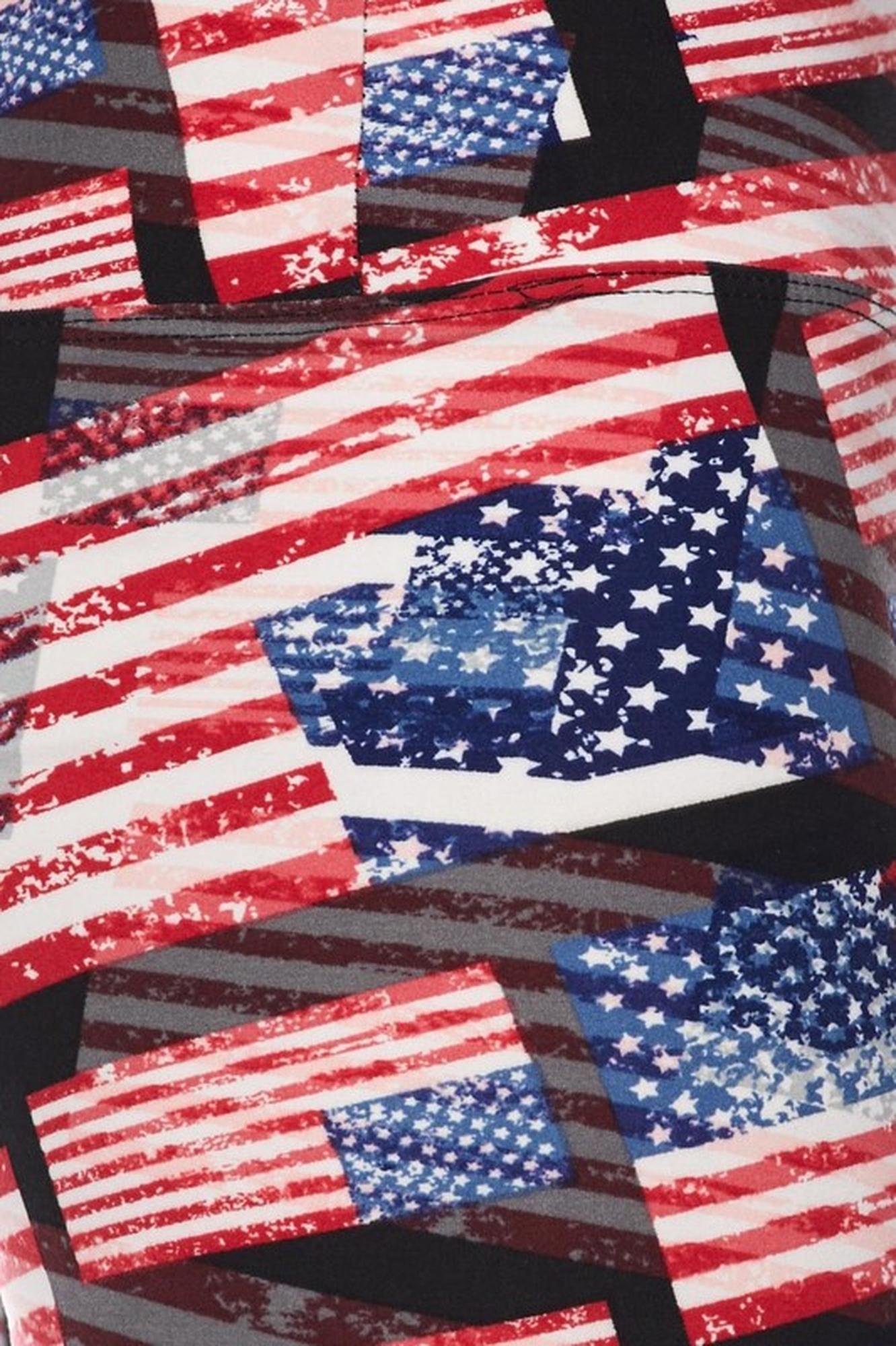 Buttery Soft High Waisted 3D Hologram USA Flag Leggings (One Size Regular,Red)