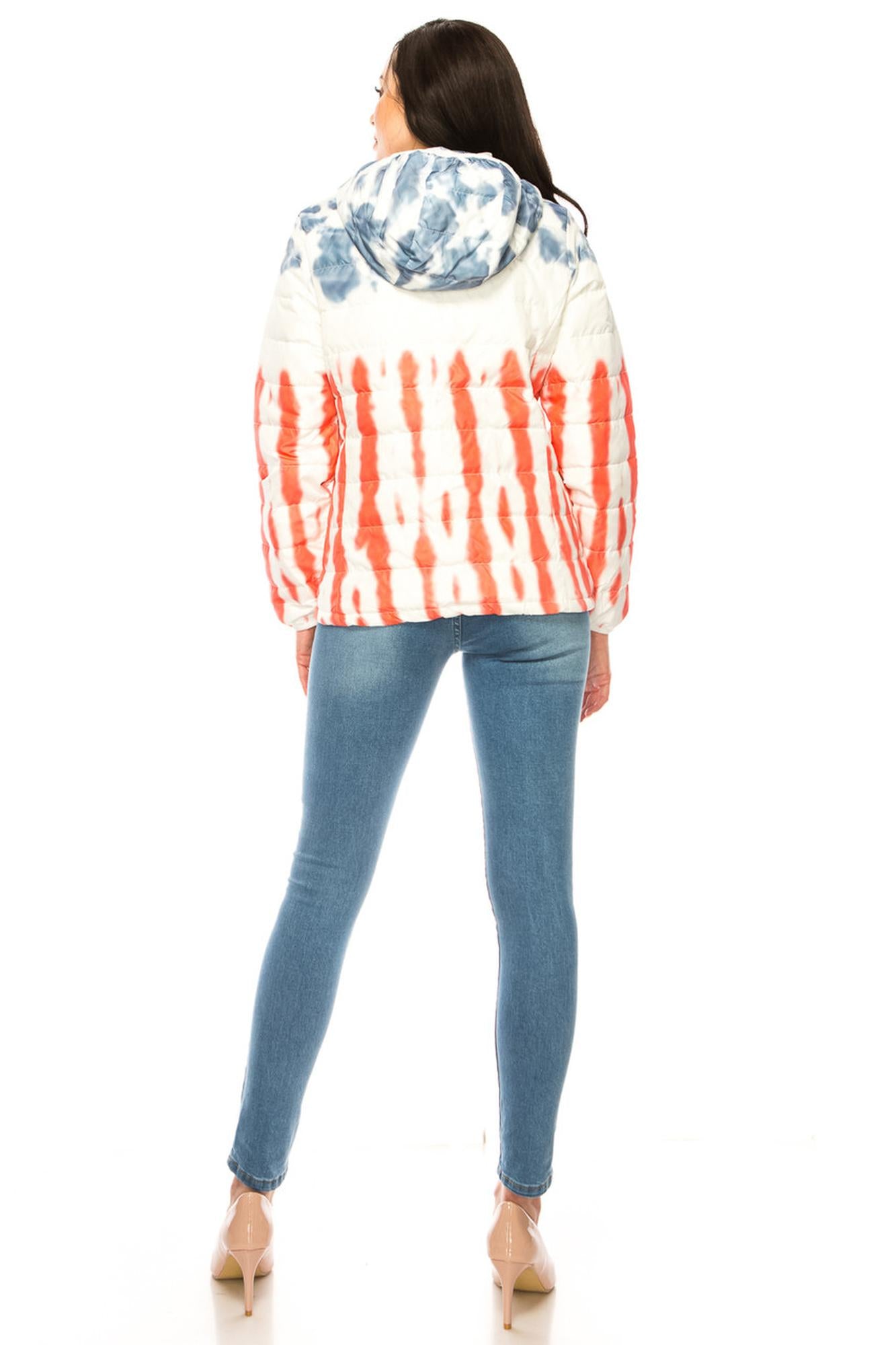 Women's Red White & Blue Daub Winter Puffer Down Jacket (One Size Regular,Red)