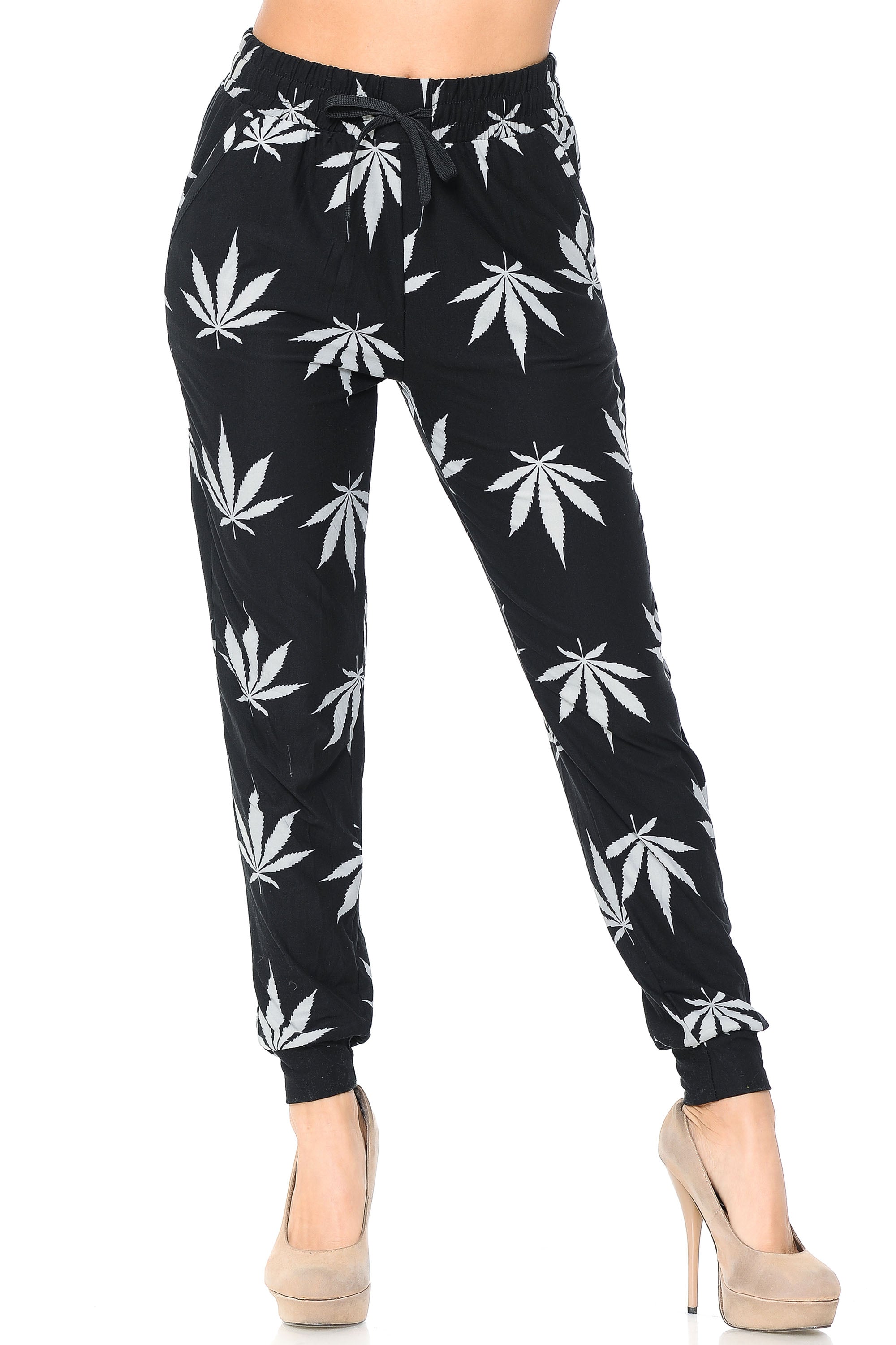Brushed Black Marijuana Joggers