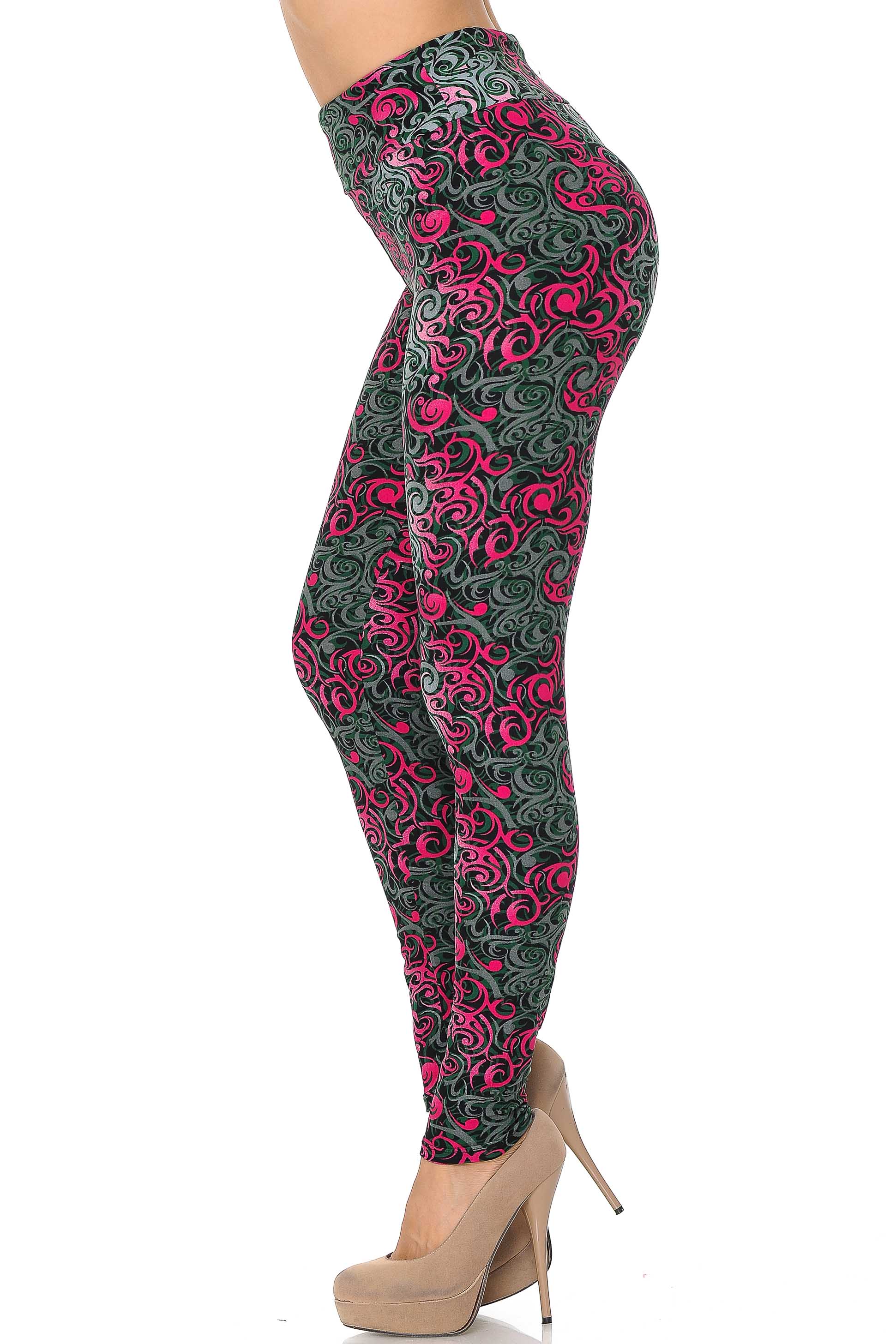 Buttery Soft Fuchsia Tangled Swirl High Waisted Leggings (One Size Regular,Fuchsia)