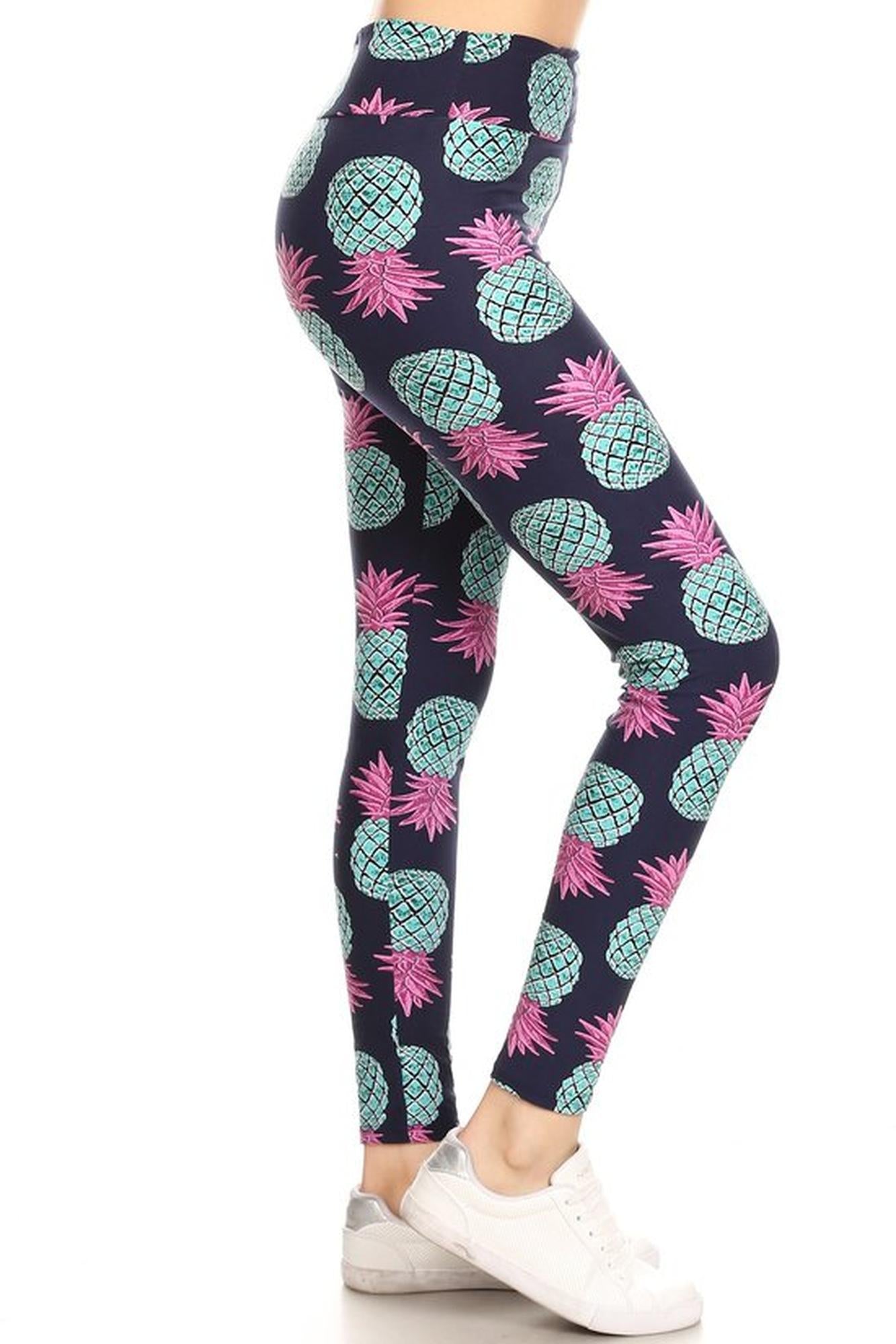 Buttery Soft Teal Pineapple High Waisted Leggings - EEVEE (One Size Regular,Teal)