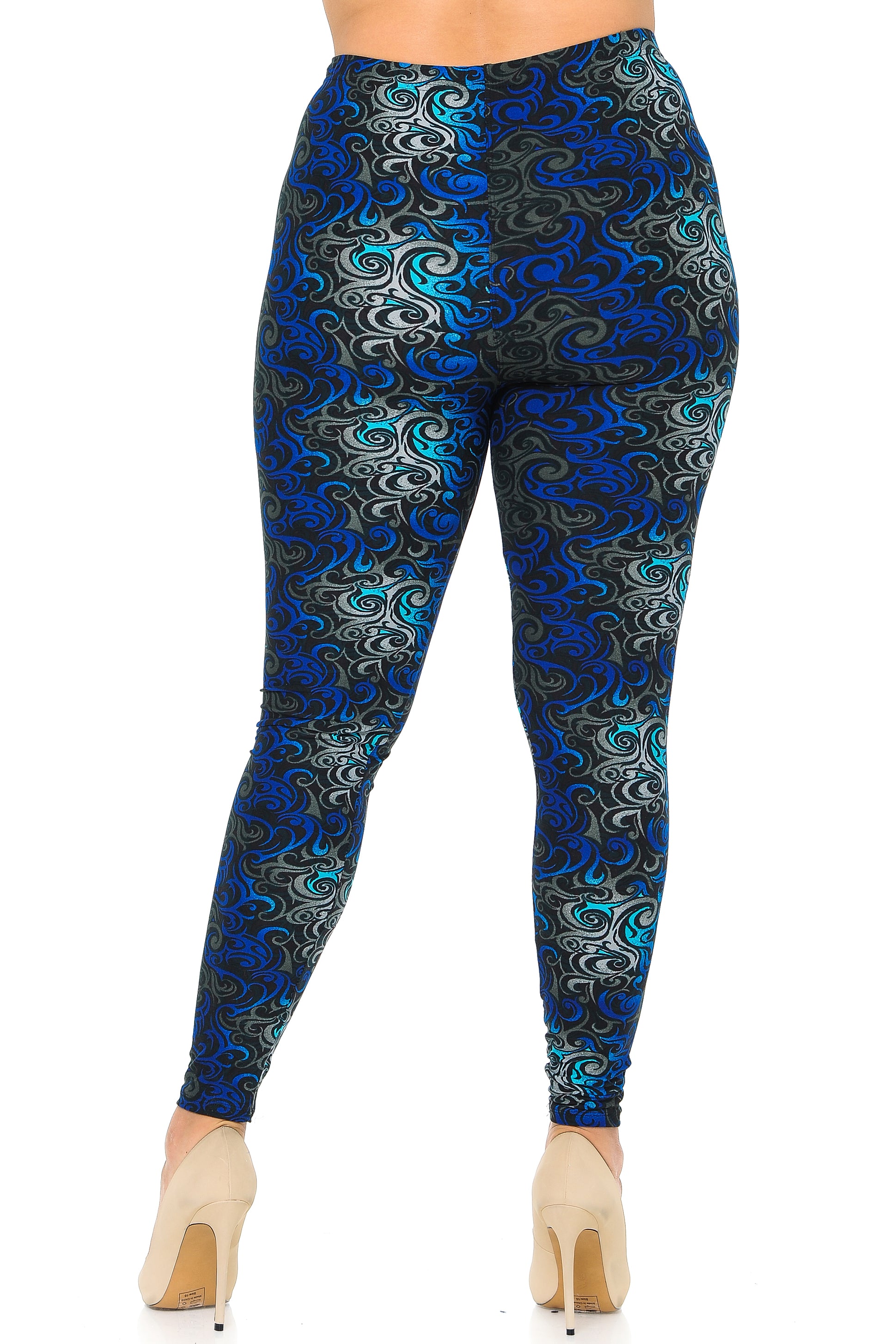 Buttery Soft Blue Tangled Swirl High Waisted Plus Size Leggings (One Size Plus,Blue)