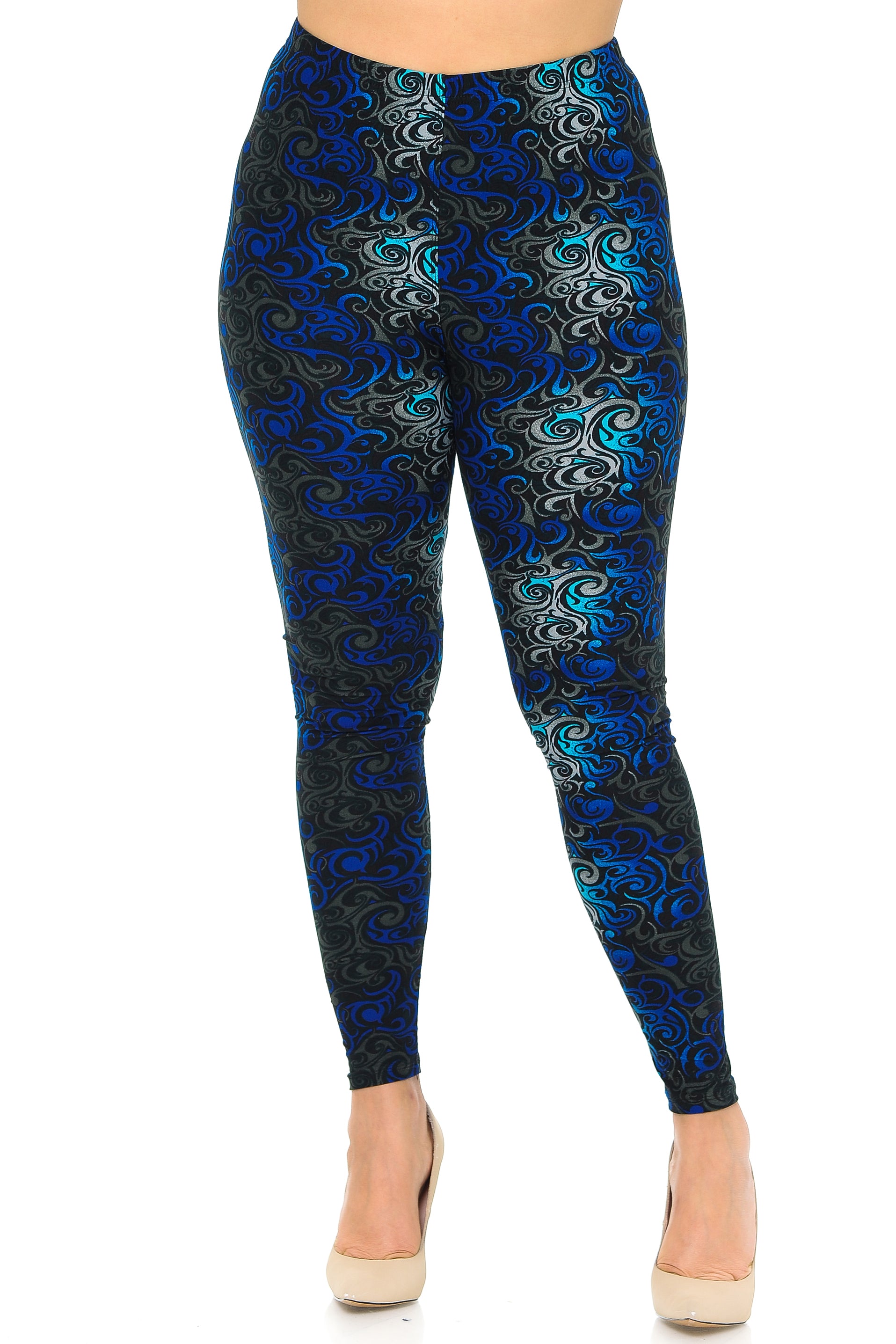 Buttery Soft Blue Tangled Swirl High Waisted Plus Size Leggings (One Size Plus,Blue)