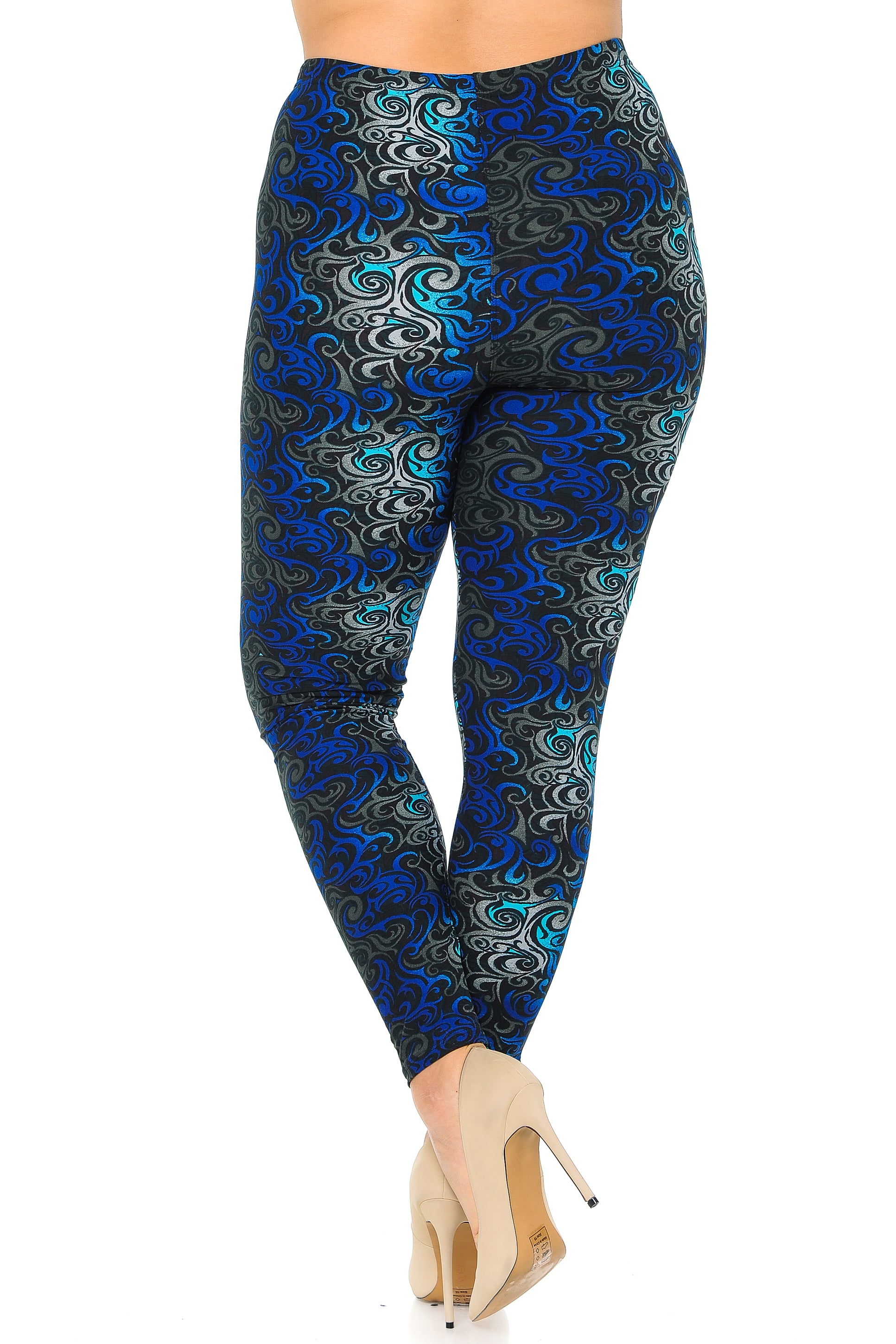 Buttery Soft Blue Tangled Swirl High Waisted Plus Size Leggings (One Size Plus,Blue)