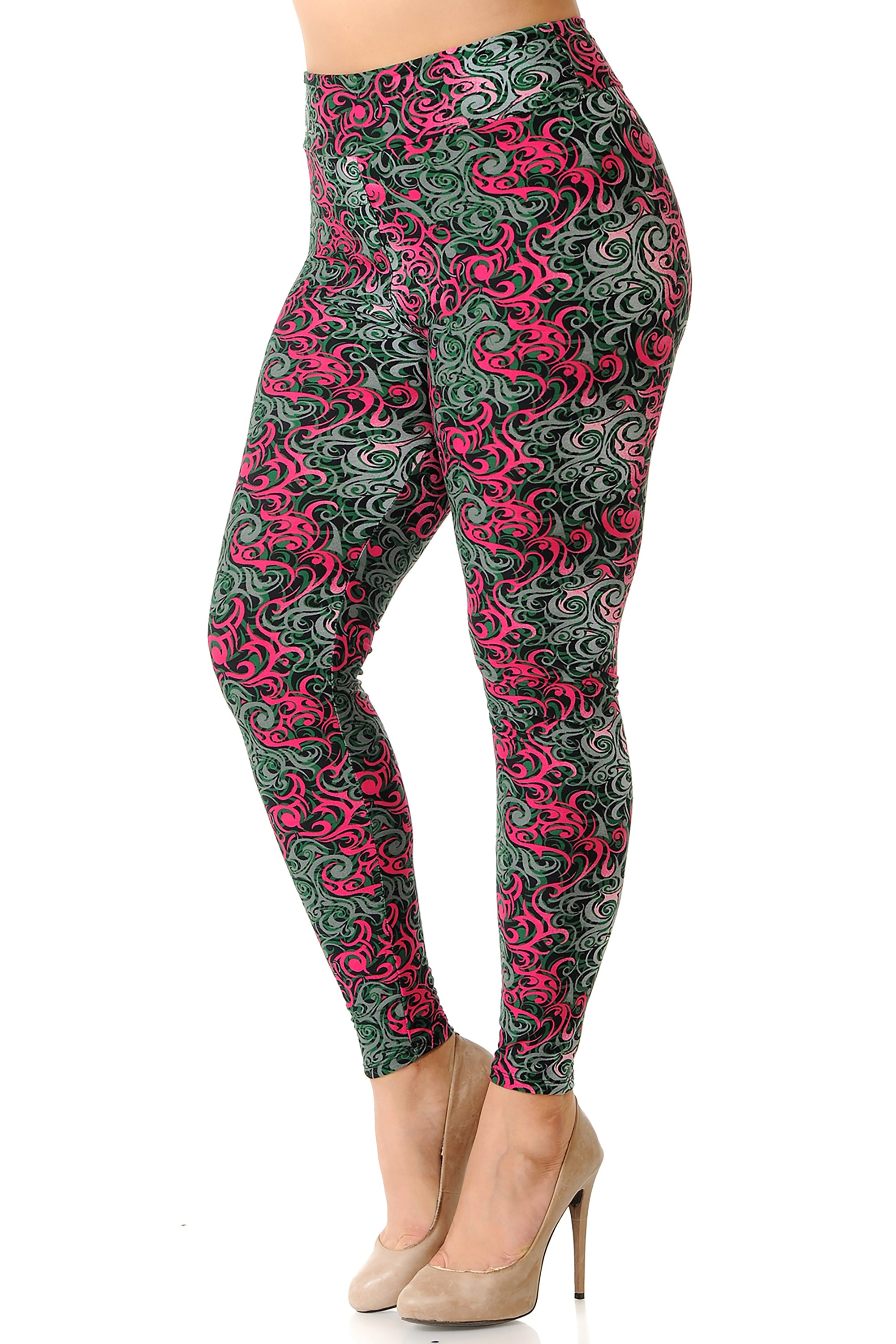 Buttery Soft Fuchsia Tangled Swirl High Waist Plus Size Leggings (One Size Plus,Fuchsia)