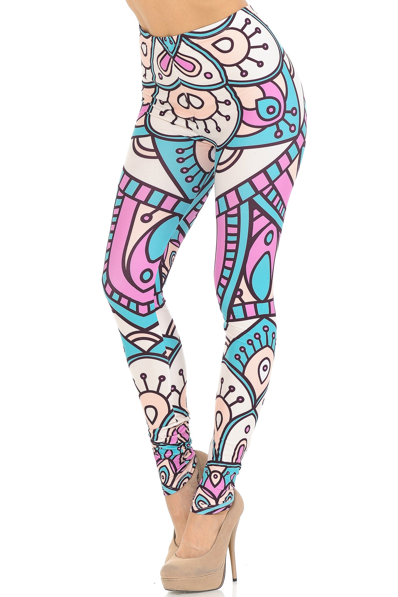 Creamy Soft Cute Mandala Leggings - USA Fashion (One Size Regular,Multi Color Pastel)