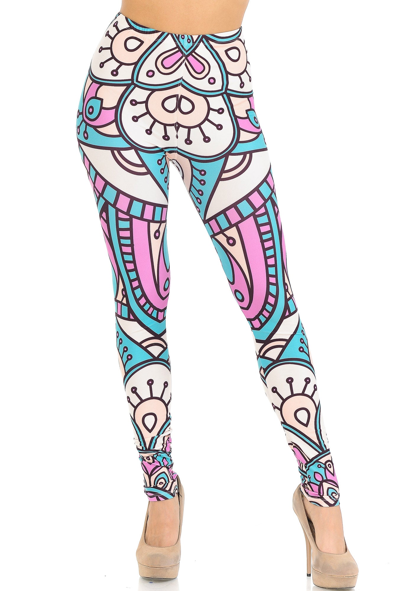 Creamy Soft Cute Mandala Leggings - USA Fashion (One Size Regular,Multi Color Pastel)