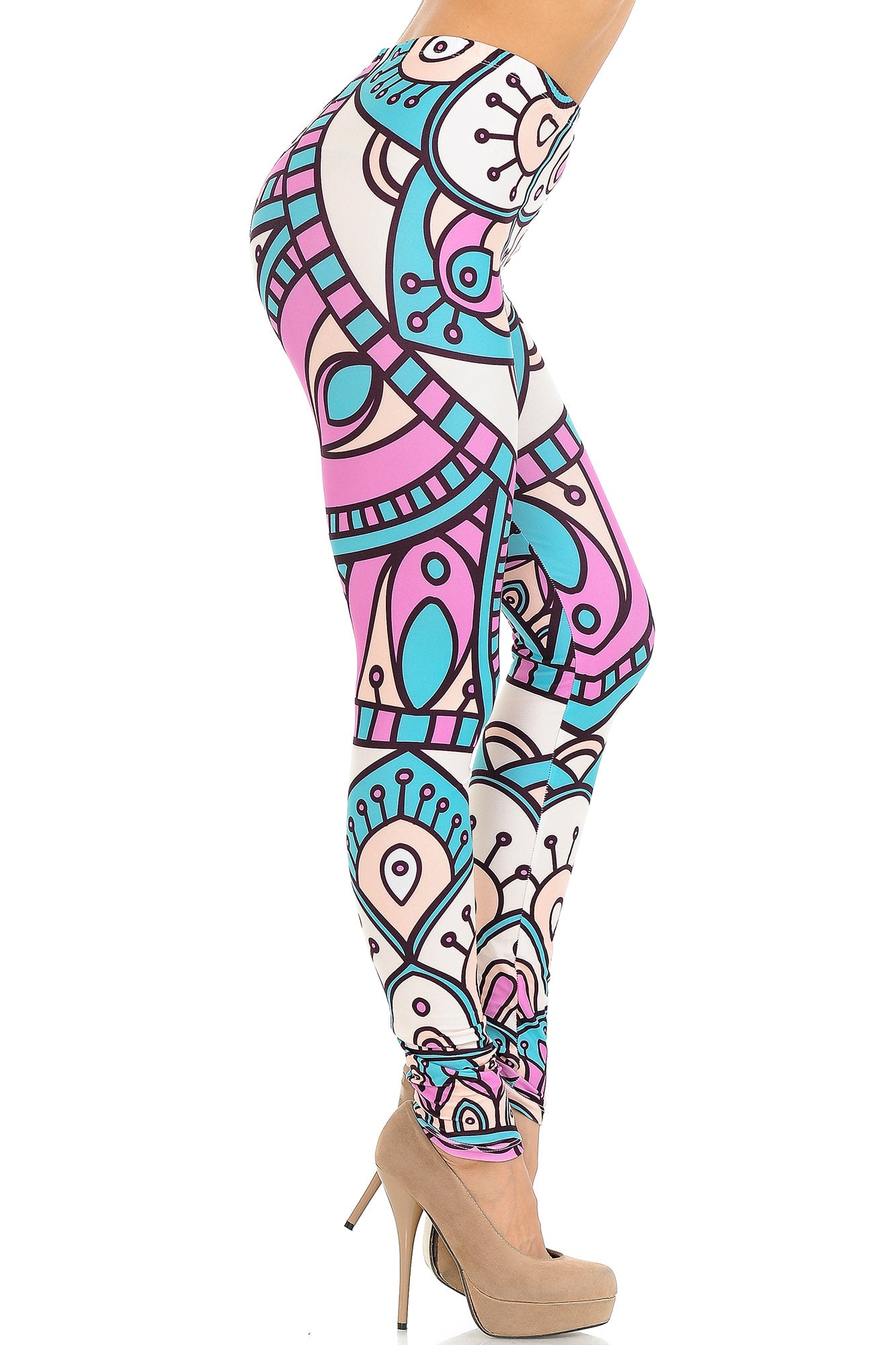 Creamy Soft Cute Mandala Leggings - USA Fashion (One Size Regular,Multi Color Pastel)