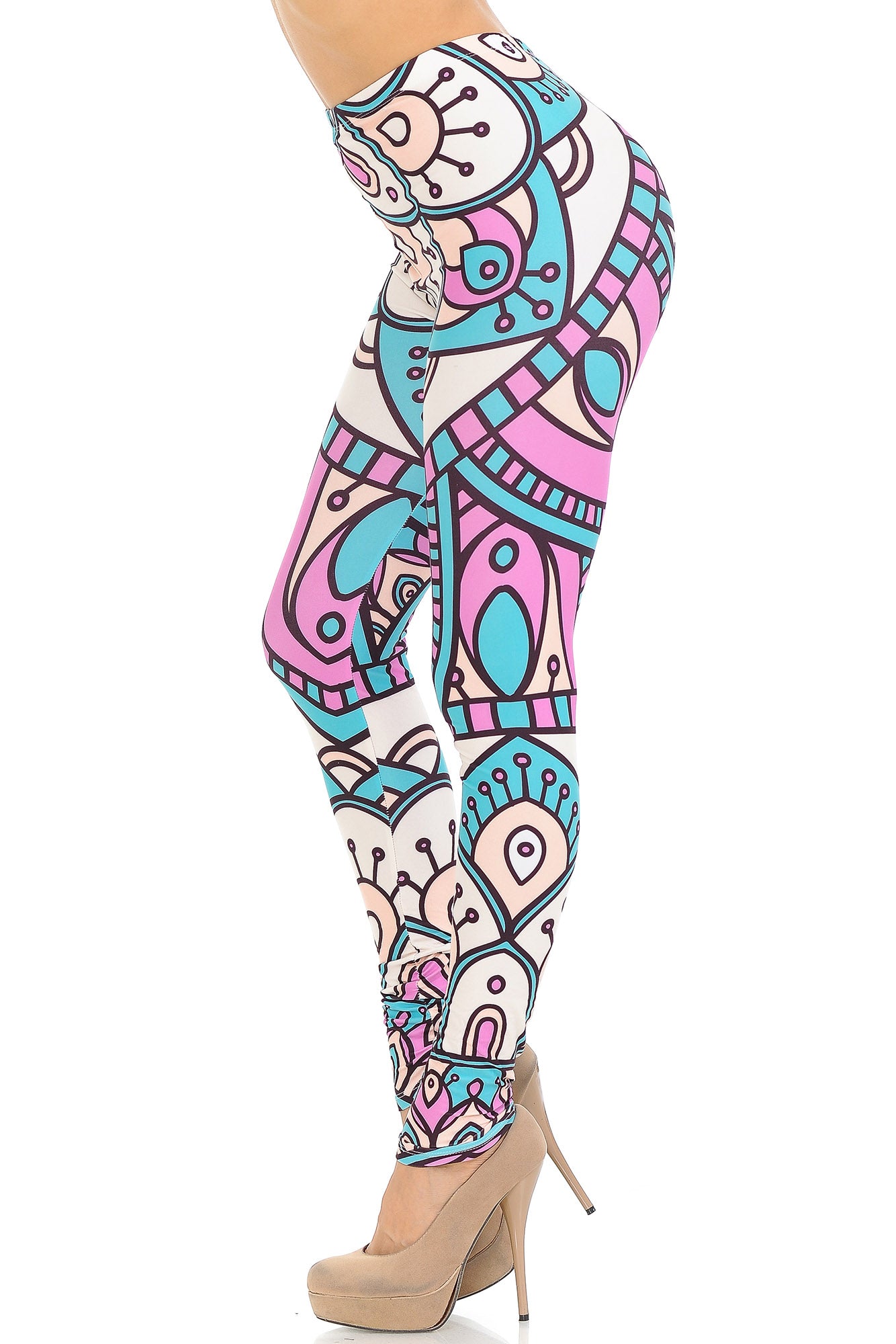 Creamy Soft Cute Mandala Leggings - USA Fashion (One Size Regular,Multi Color Pastel)