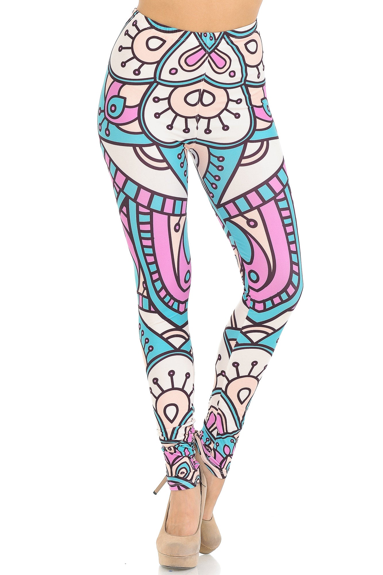 Creamy Soft Cute Mandala Leggings - USA Fashion (One Size Regular,Multi Color Pastel)