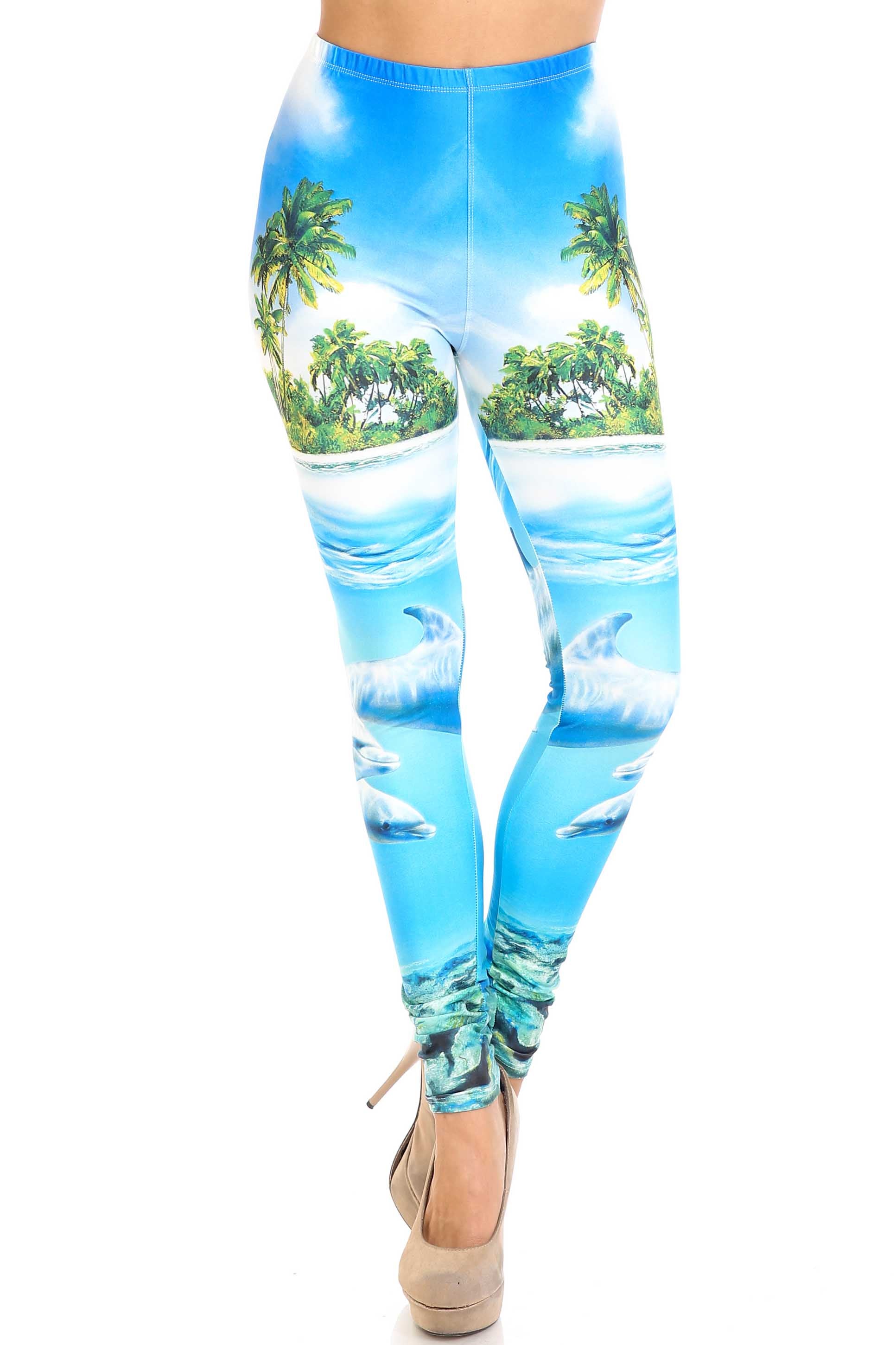 Creamy Soft Dolphin Paradise Leggings - By USA Fashion (One Size Regular,Blue)