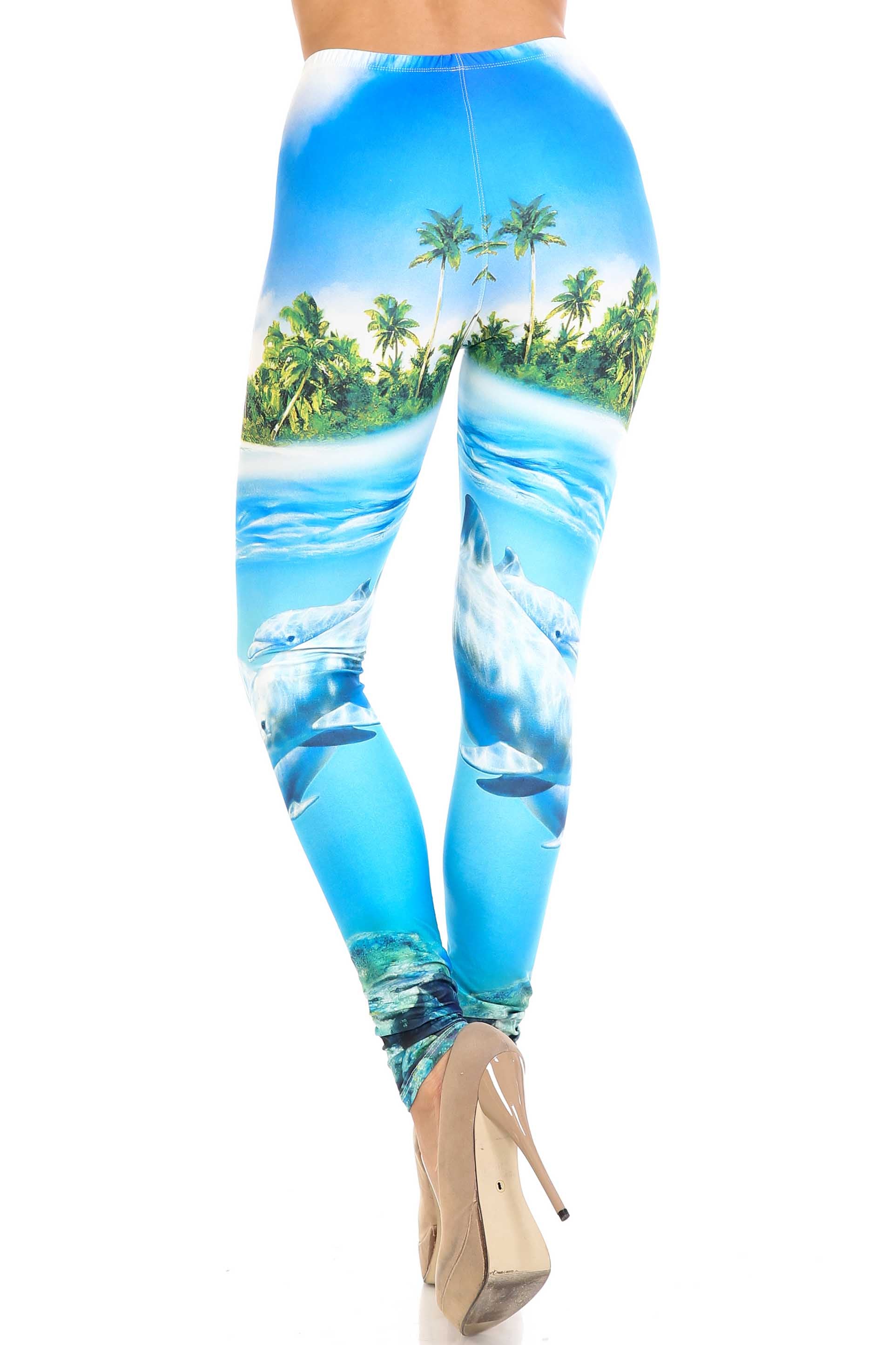 Creamy Soft Dolphin Paradise Leggings - By USA Fashion (One Size Regular,Blue)